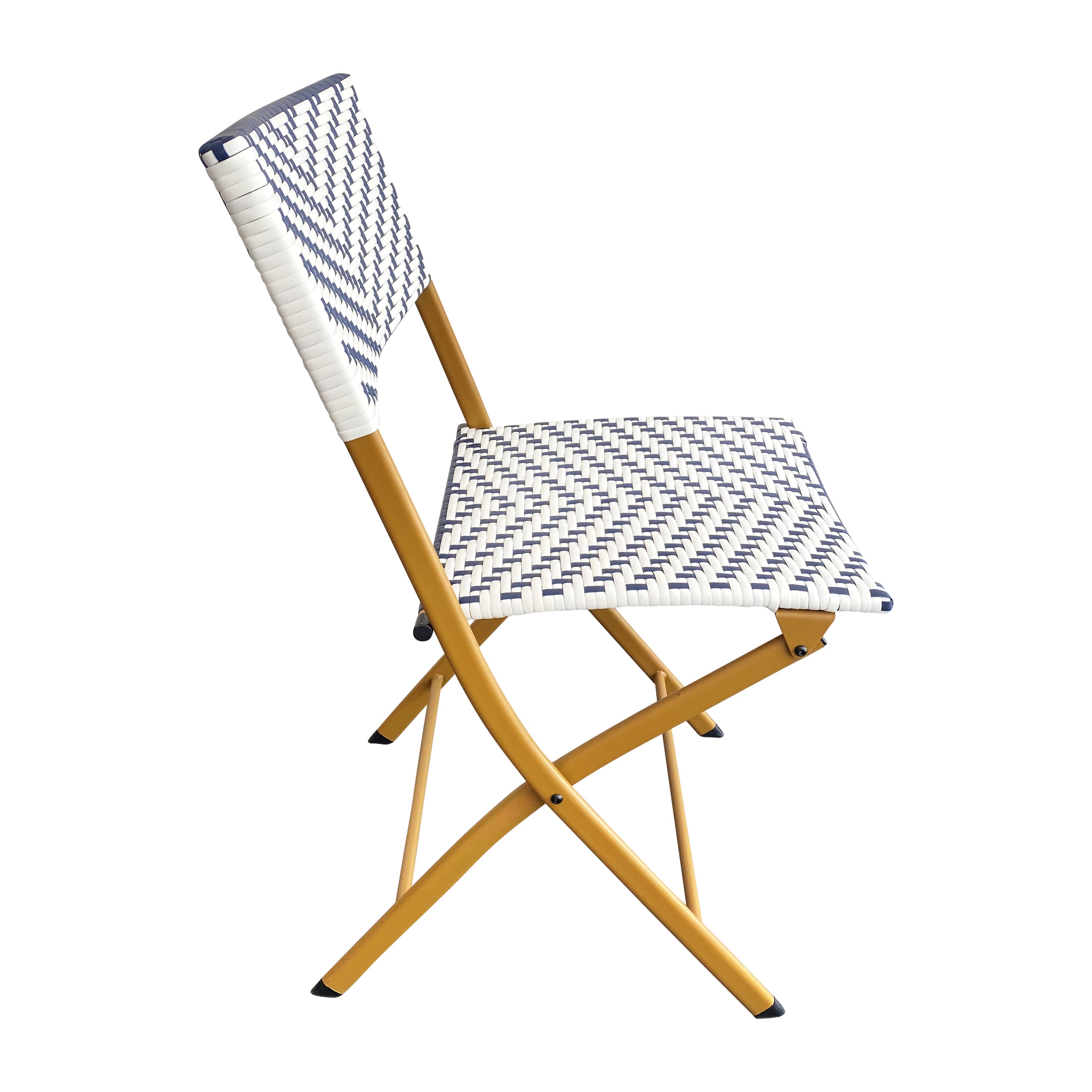Rouen Set of Two Folding French Bistro Chairs in PE Rattan with Metal Frames for Indoor and Outdoor Use-French Bistro Folding Chair-Flash Furniture-Wall2Wall Furnishings