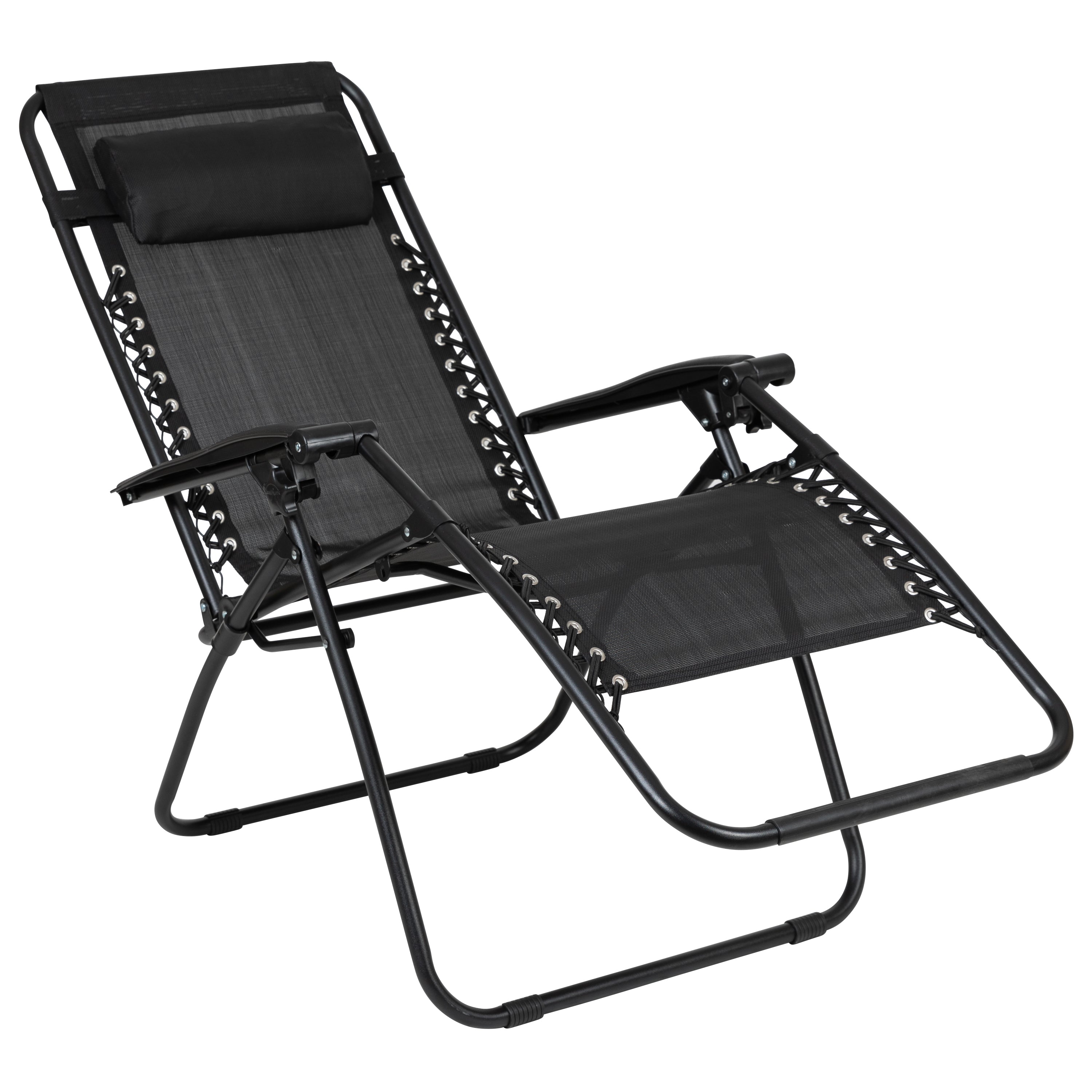 Adjustable Folding Mesh Zero Gravity Reclining Lounge Chair with Pillow and Cup Holder Tray, Set of 2-Outdoor Chair-Flash Furniture-Wall2Wall Furnishings