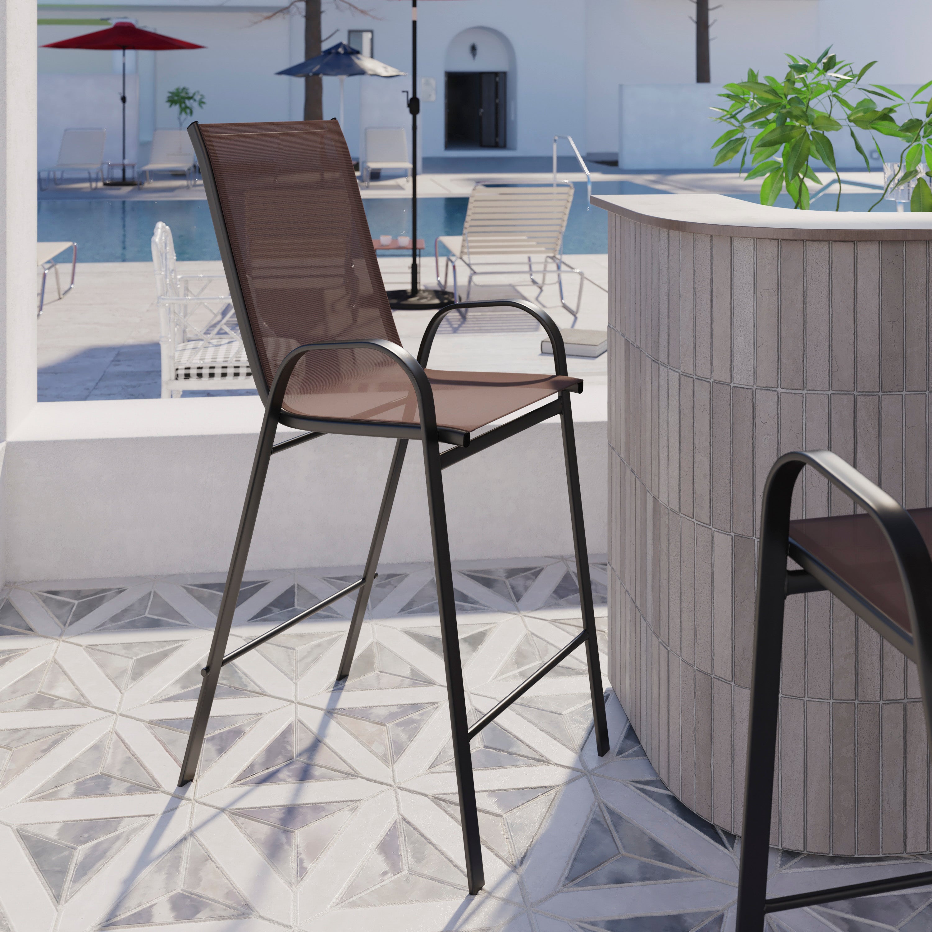 2 Pack Brazos Series Outdoor Barstools with Flex Comfort Material and Metal Frame-Patio Barstool-Flash Furniture-Wall2Wall Furnishings