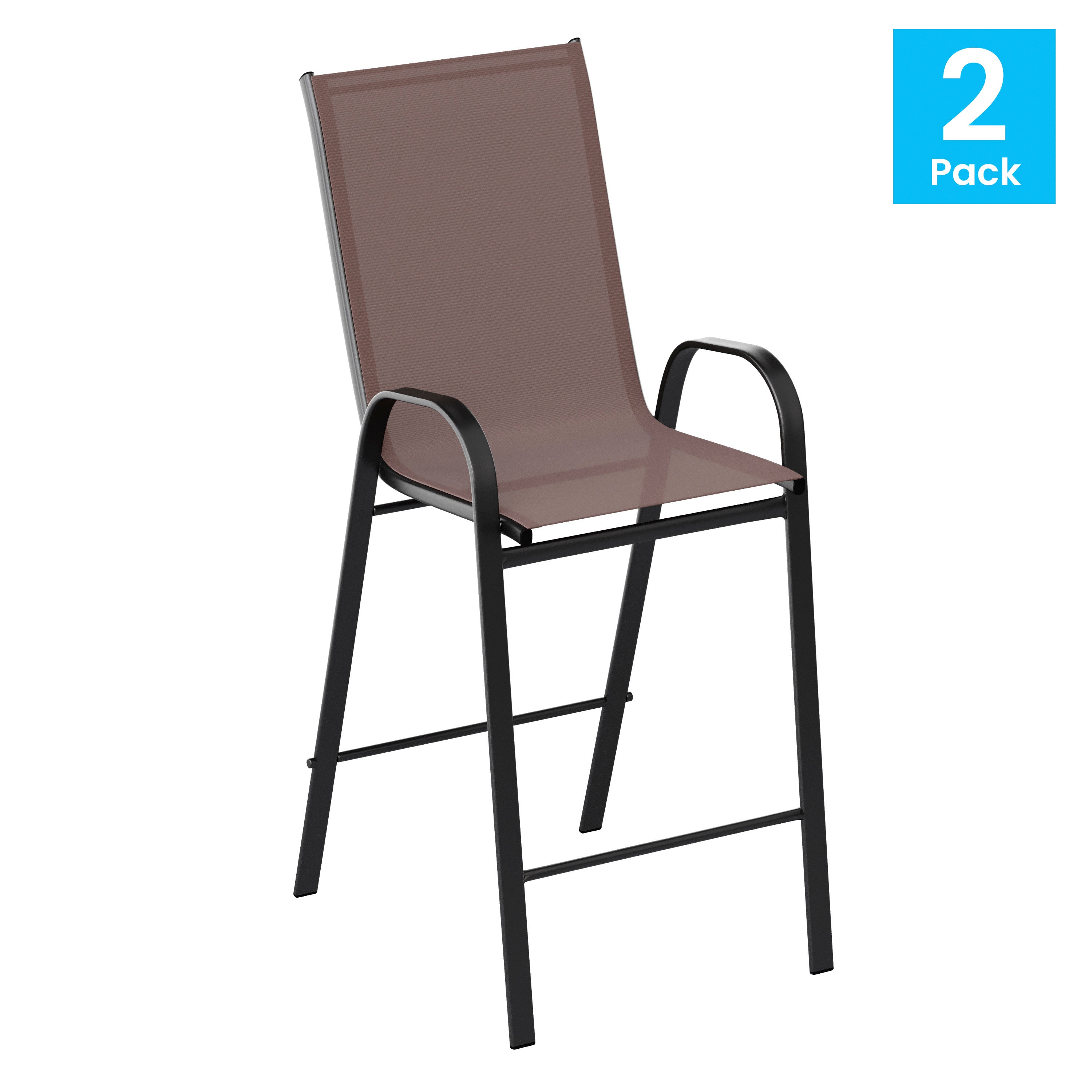 2 Pack Brazos Series Outdoor Barstools with Flex Comfort Material and Metal Frame-Patio Barstool-Flash Furniture-Wall2Wall Furnishings