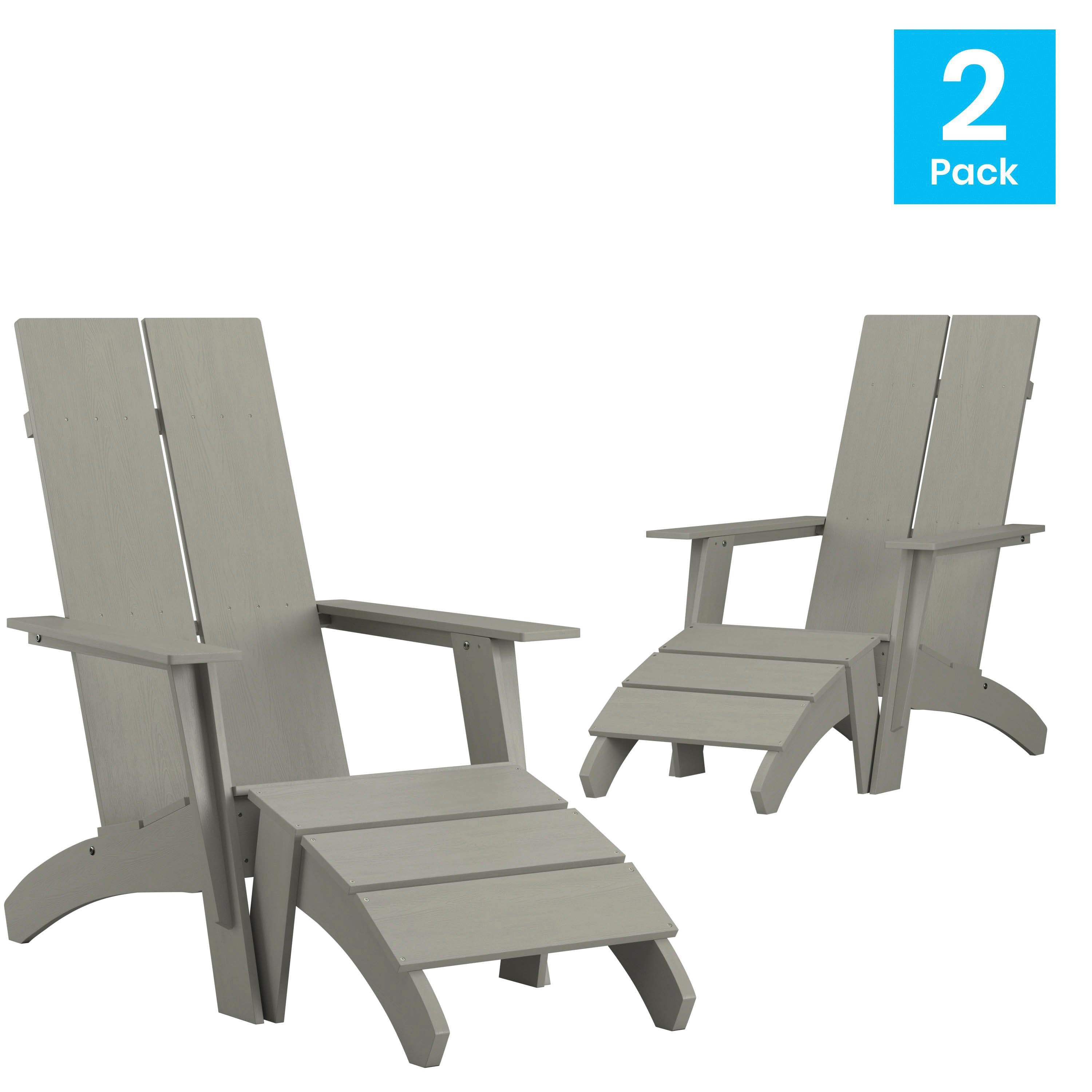 Set of 2 Sawyer Modern All-Weather Poly Resin Wood Adirondack Chairs with Foot Rests-Outdoor Chair-Flash Furniture-Wall2Wall Furnishings