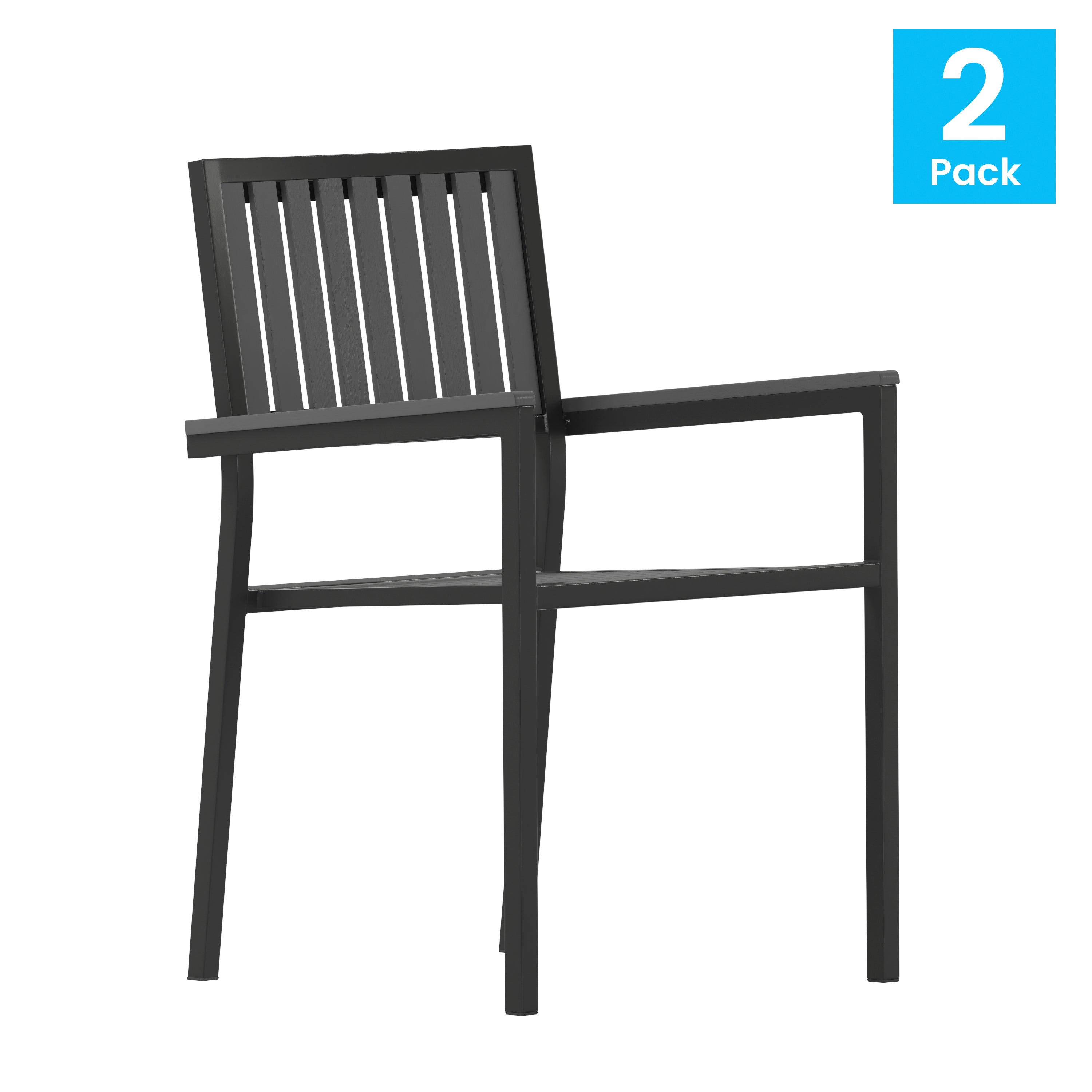 Harris Set of 2 Commercial Indoor/Outdoor Stacking Club Chairs with Poly Resin Slatted Backs and Seats-Metal/ Restaurant Chair-Flash Furniture-Wall2Wall Furnishings
