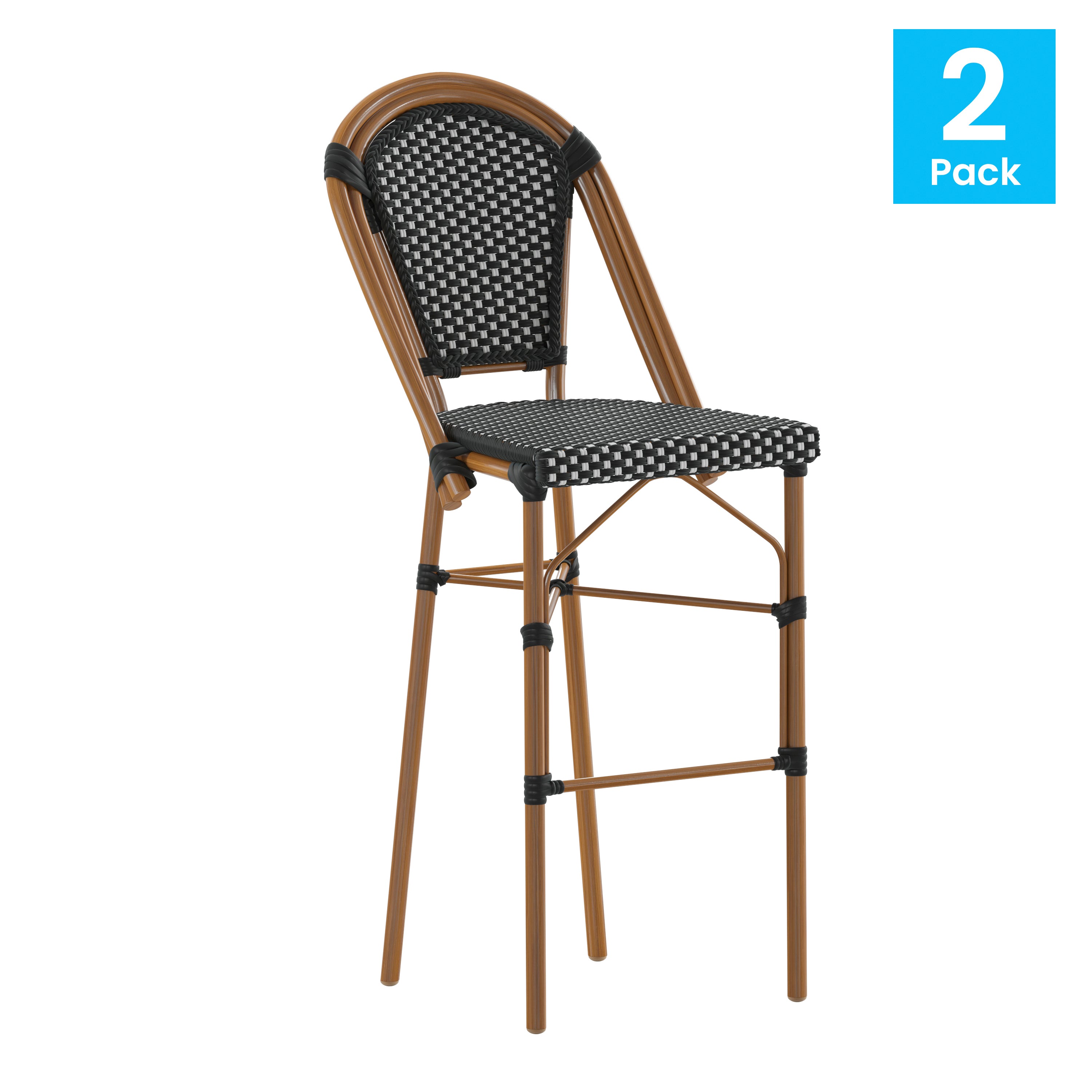 Bordeaux Set of 2 Stackable Indoor/Outdoor Bistro 30" High Bar Height Stools