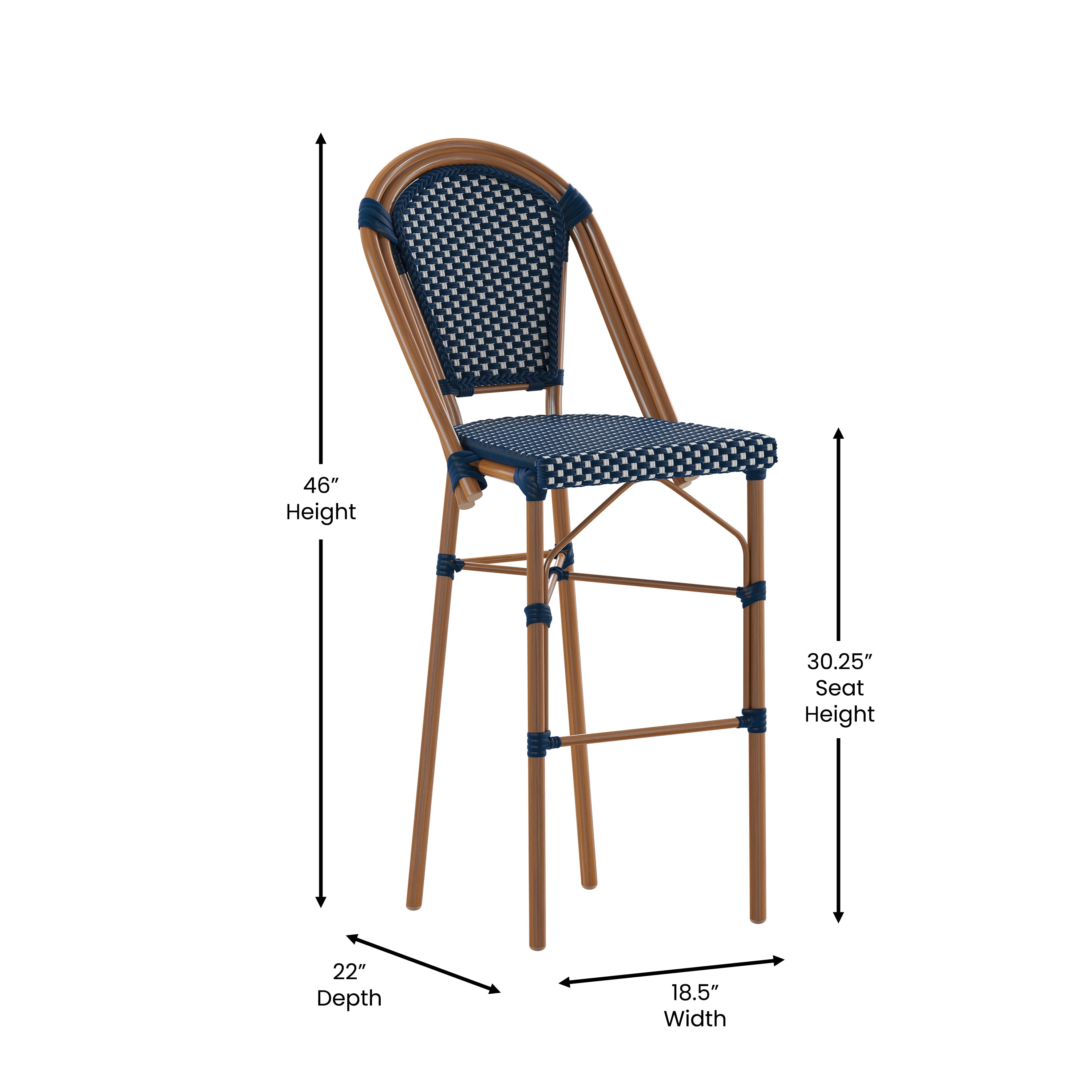 Bordeaux Set of 2 Stackable Indoor/Outdoor Bistro 30" High Bar Height Stools