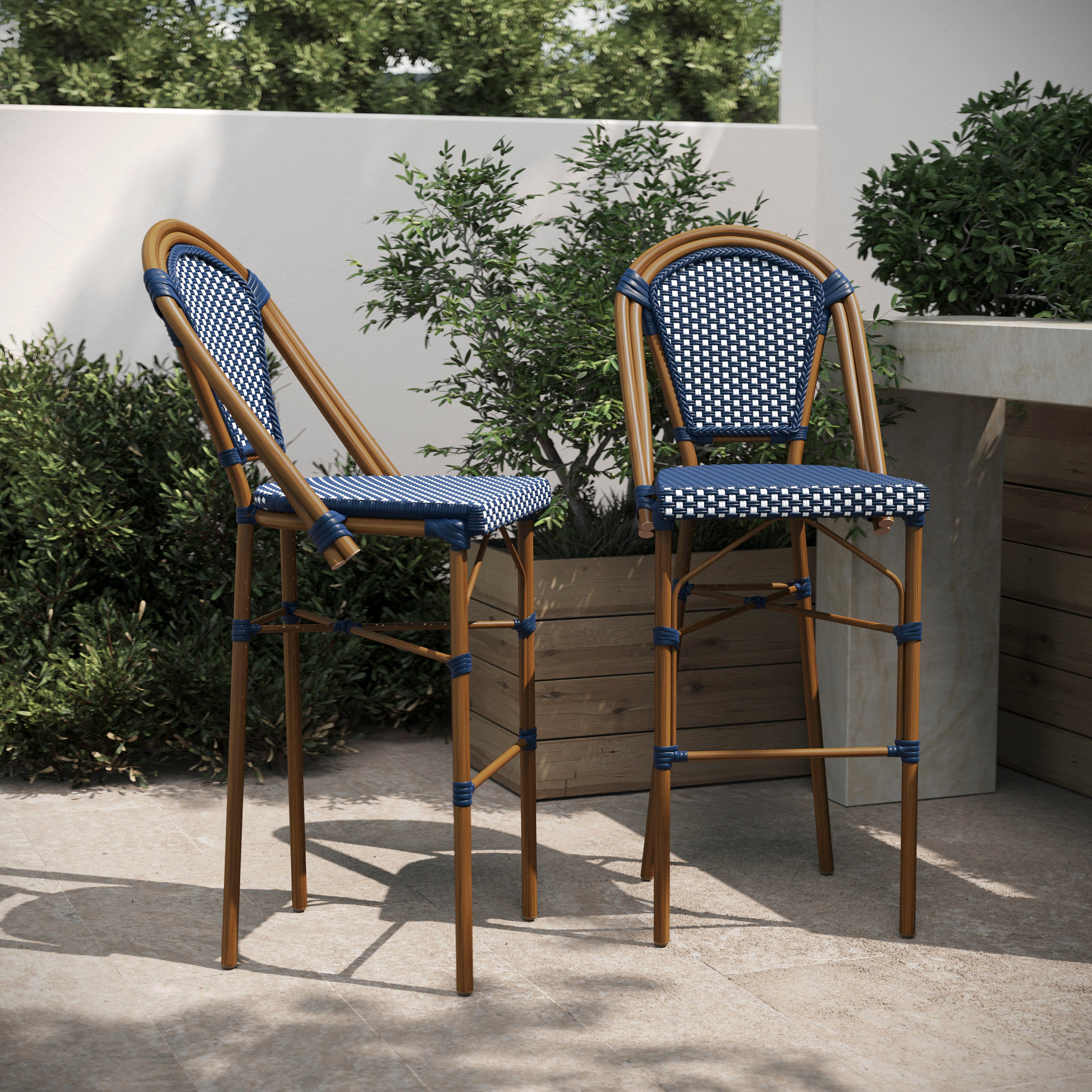 Bordeaux Set of 2 Stackable Indoor/Outdoor Bistro 30" High Bar Height Stools