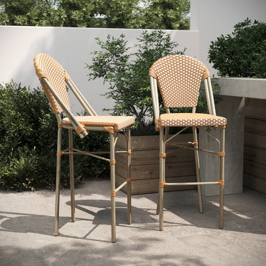 Lourdes Set of 2 Stackable Indoor/Outdoor Bistro 30" High Bar Height Stools