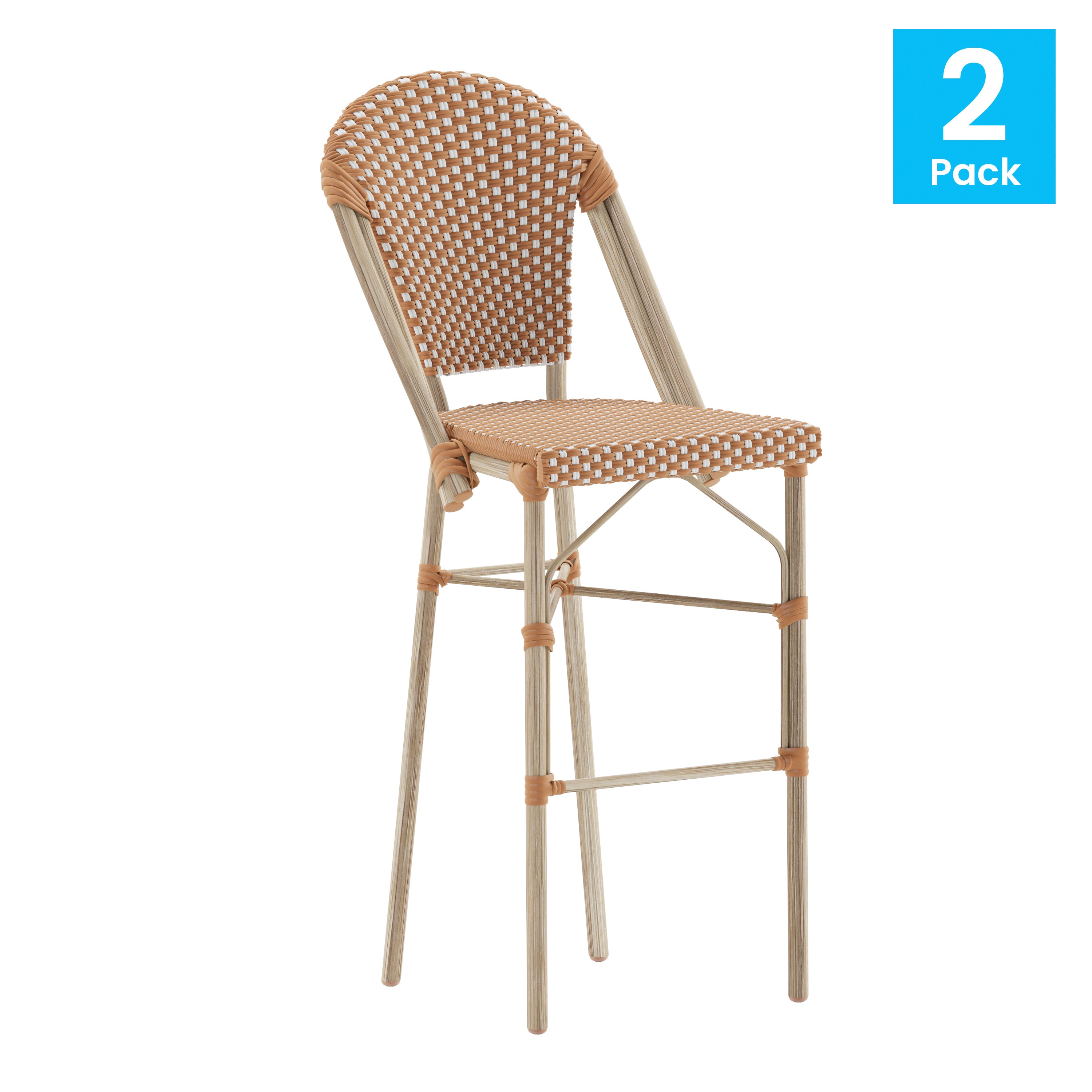 Lourdes Set of 2 Stackable Indoor/Outdoor Bistro 30" High Bar Height Stools