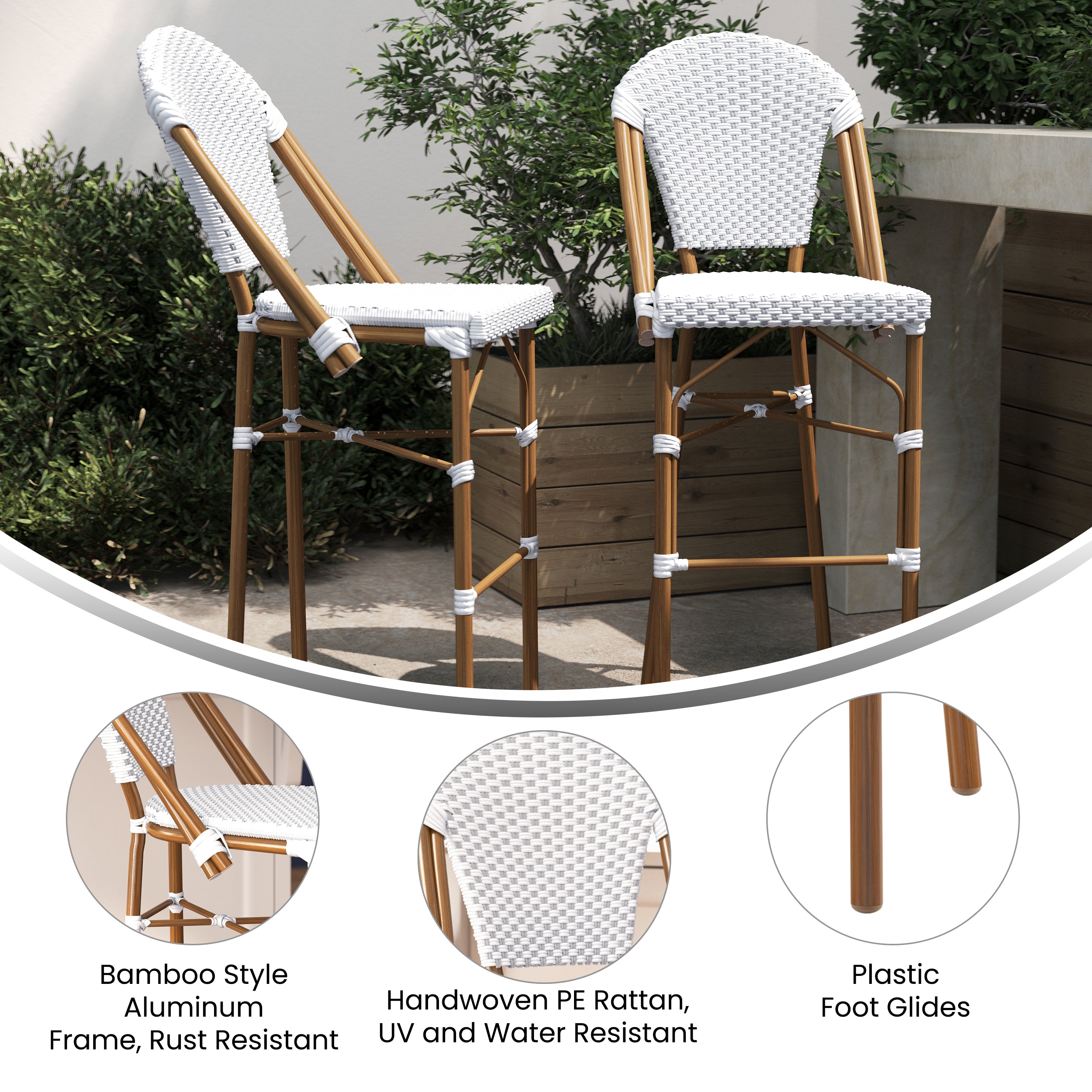 Lourdes Set of 2 Stackable Indoor/Outdoor Bistro 30" High Bar Height Stools