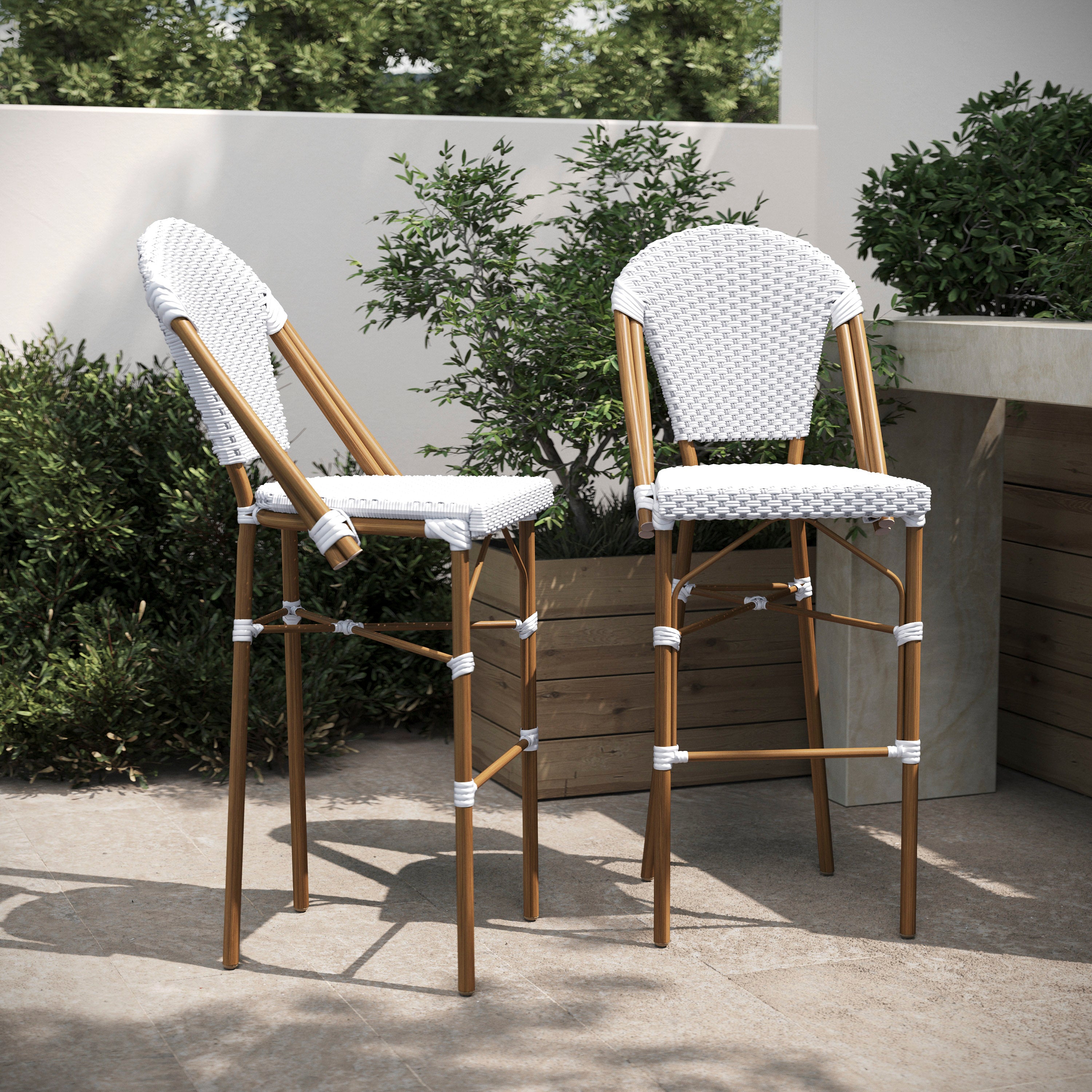 Lourdes Set of 2 Stackable Indoor/Outdoor Bistro 30" High Bar Height Stools