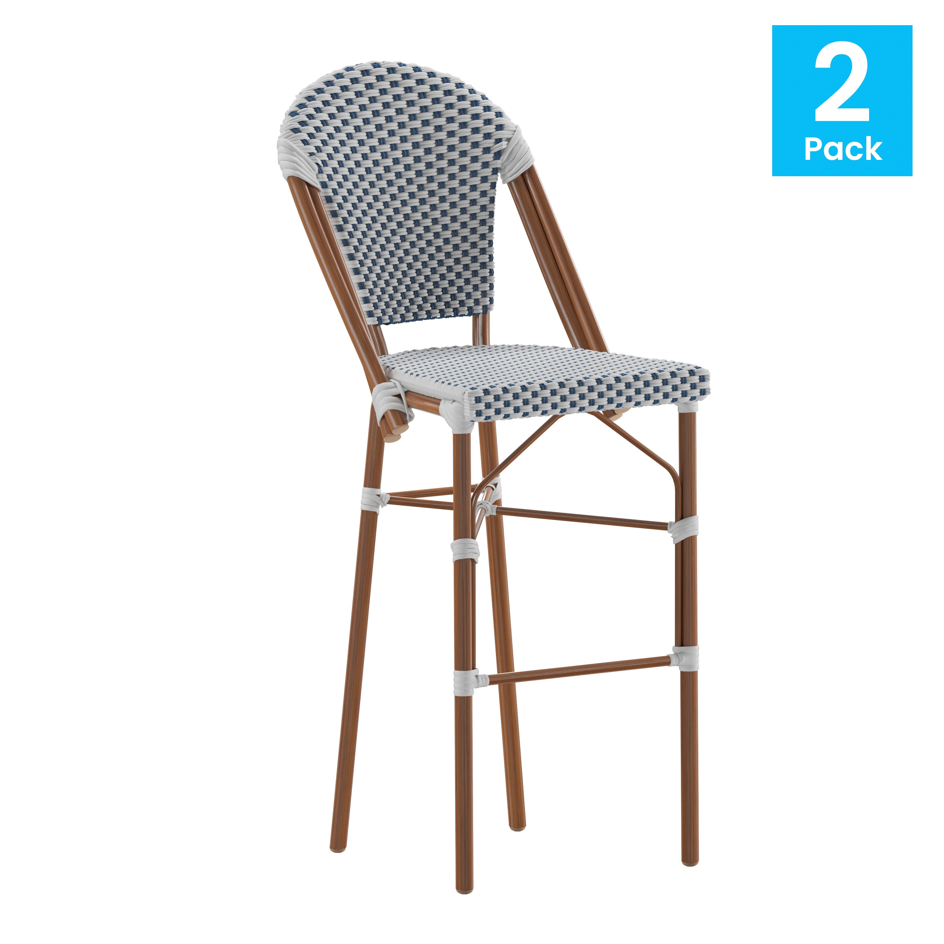 Lourdes Set of 2 Stackable Indoor/Outdoor Bistro 30" High Bar Height Stools