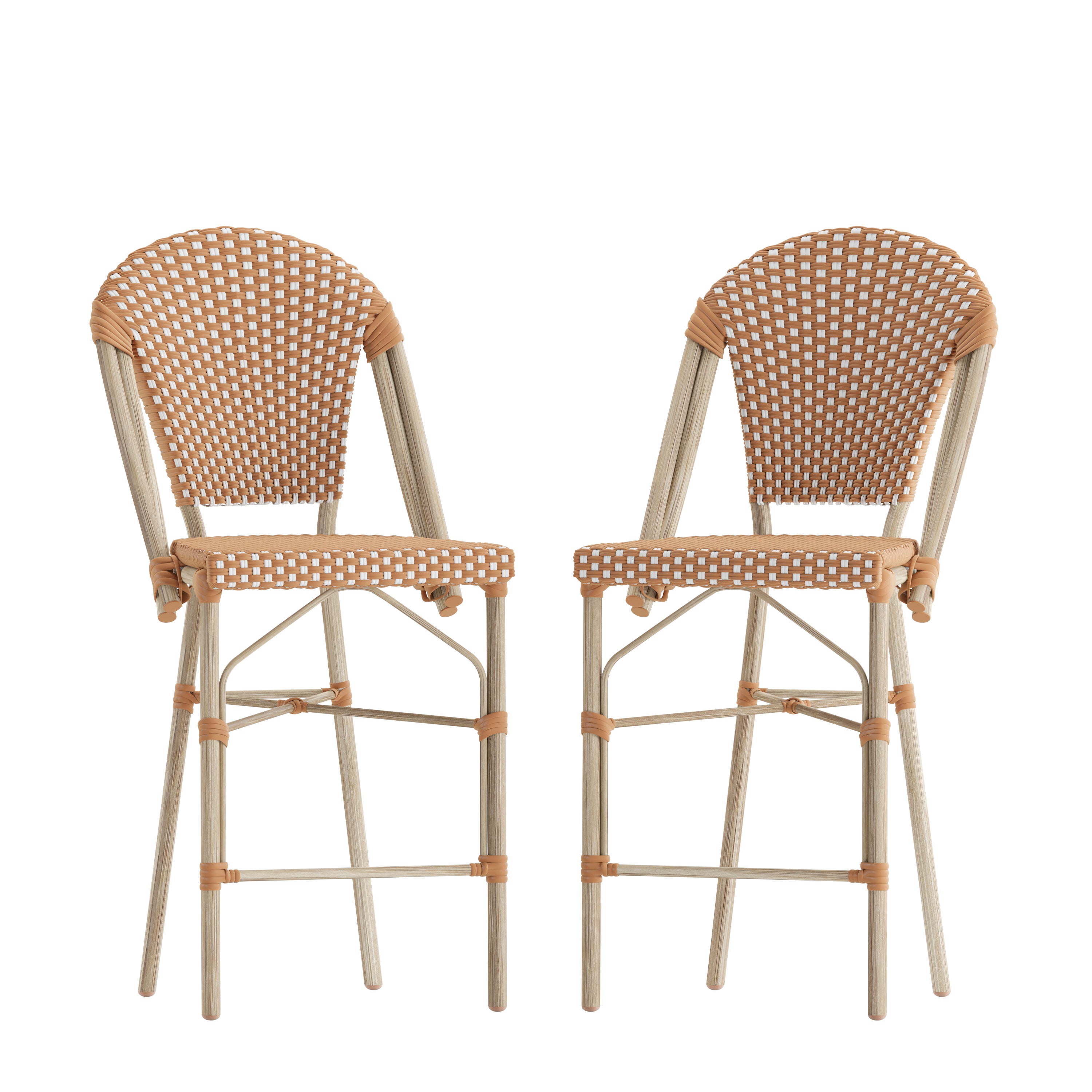 Lourdes Set of 2 Commercial Grade Stackable Indoor/Outdoor French Bistro 26" High Counter Height Stools-French Bistro Counter Stool-Flash Furniture-Wall2Wall Furnishings