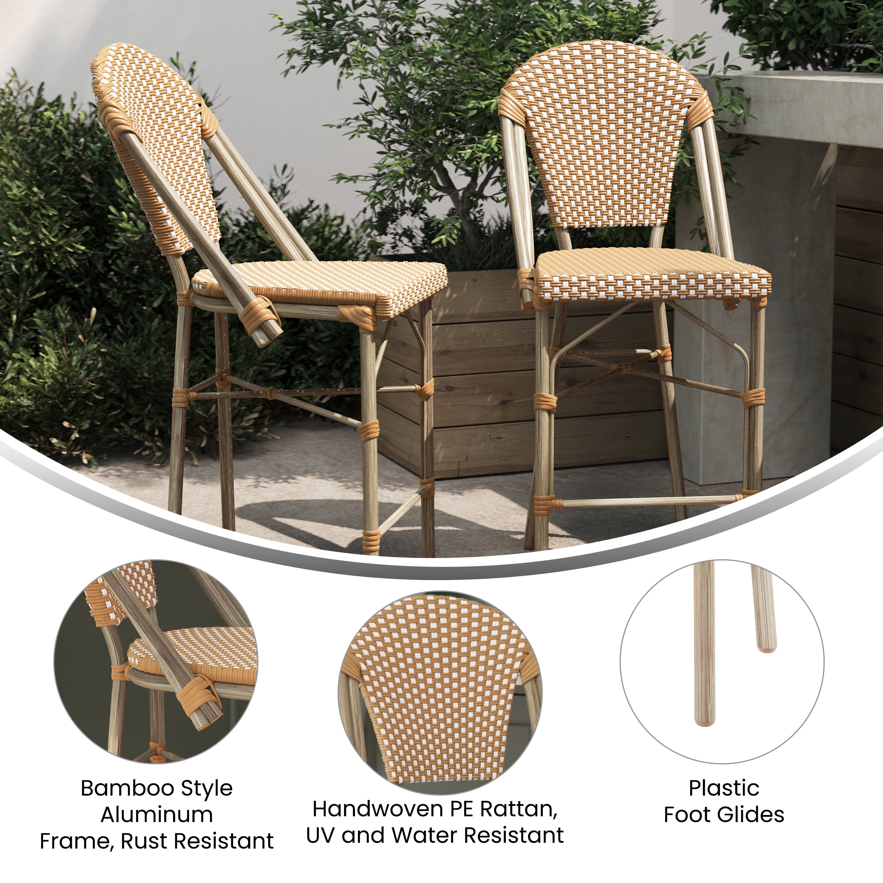 Lourdes Set of 2 Stackable Indoor/Outdoor Bistro 26" High Counter Height Stools