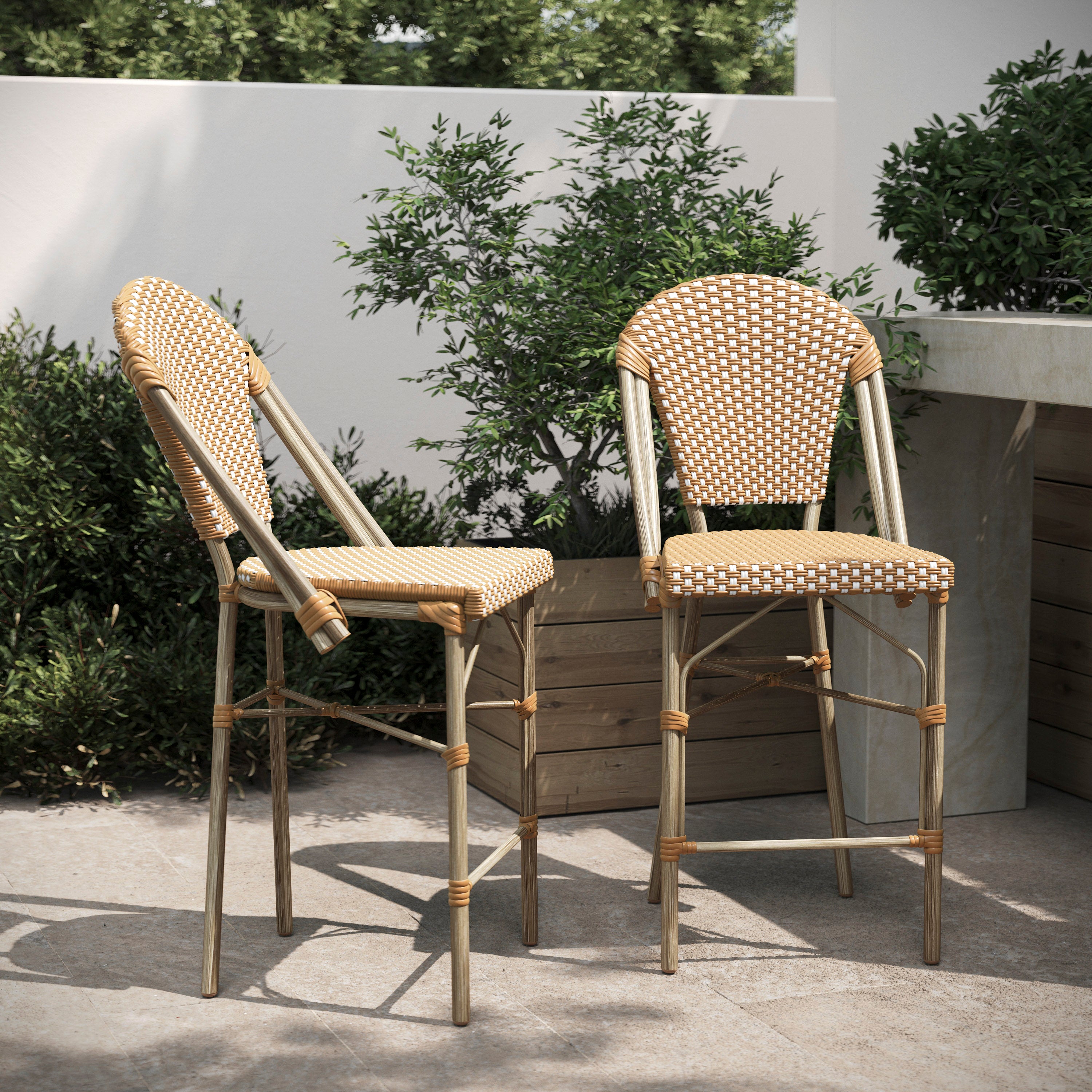 Lourdes Set of 2 Stackable Indoor/Outdoor Bistro 26" High Counter Height Stools