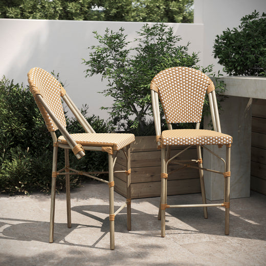 Lourdes Set of 2 Stackable Indoor/Outdoor Bistro 26" High Counter Height Stools