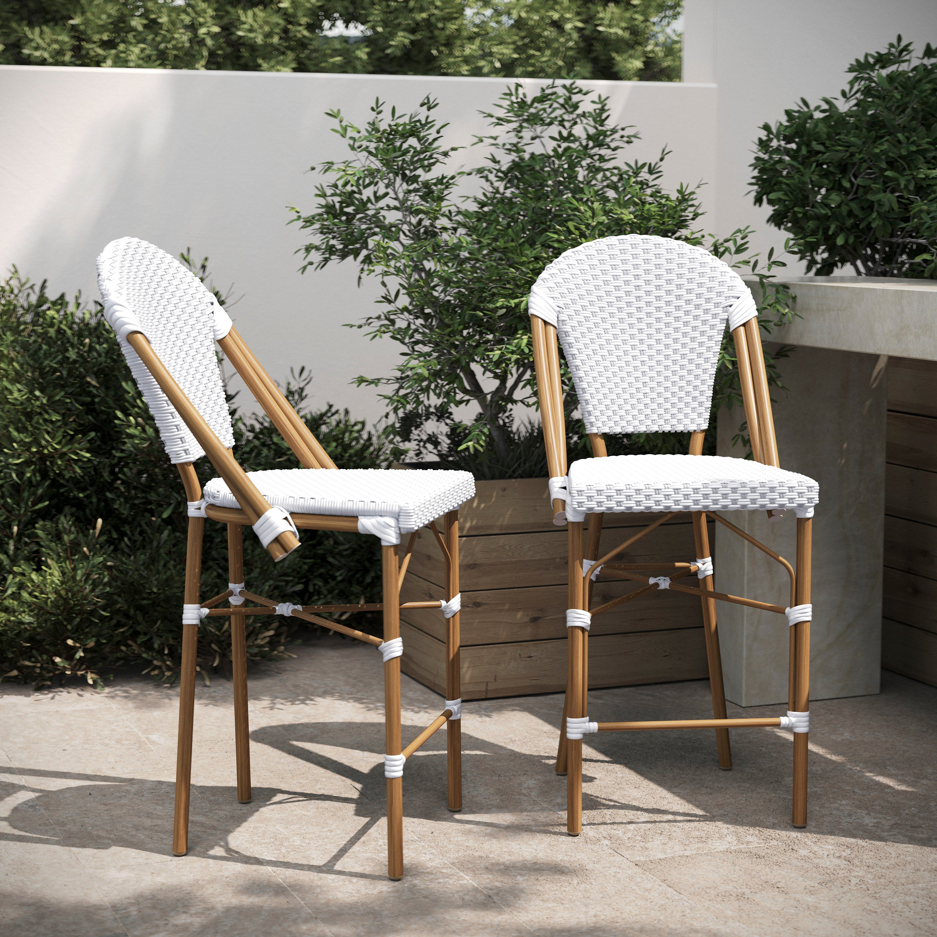 Lourdes Set of 2 Stackable Indoor/Outdoor Bistro 26" High Counter Height Stools
