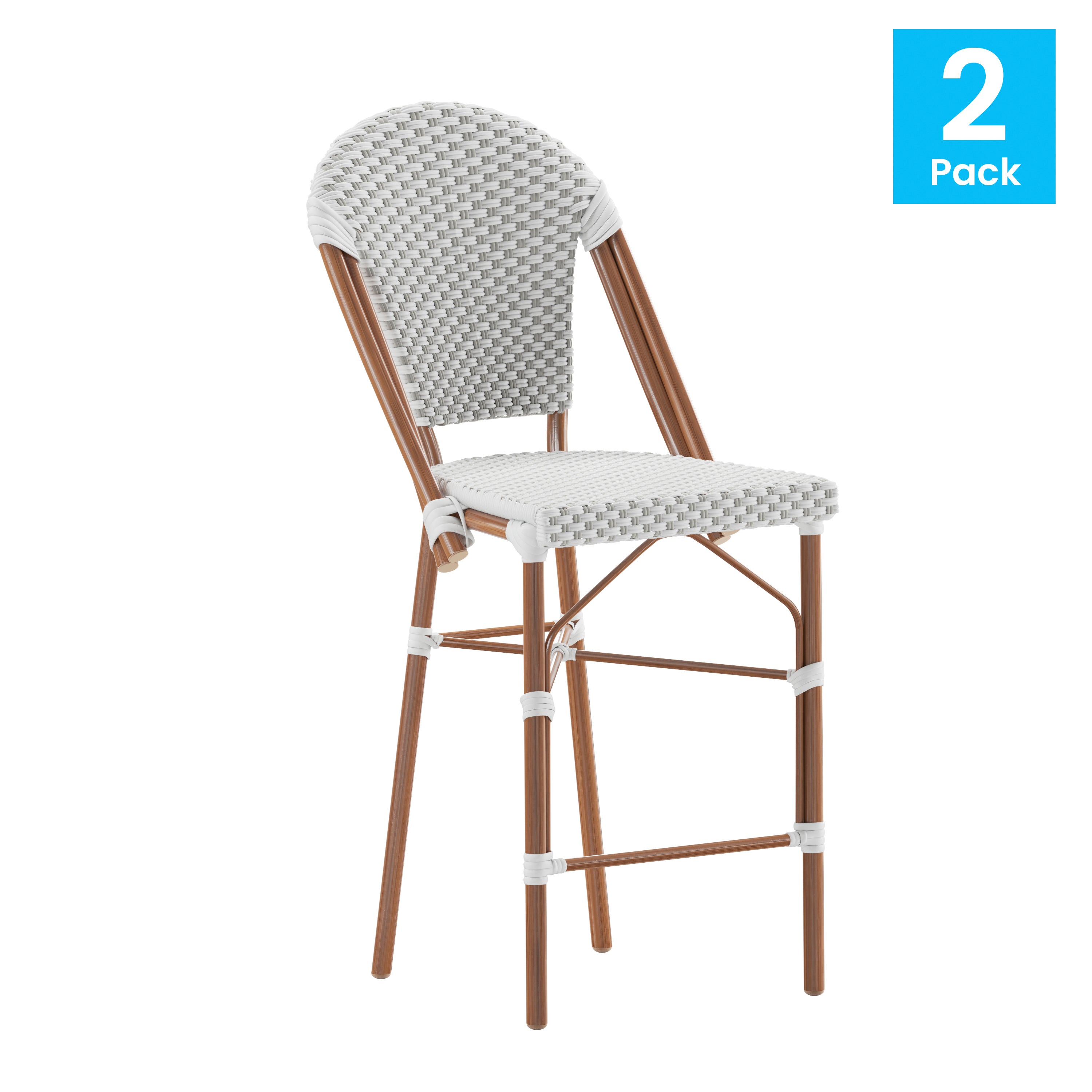 Lourdes Set of 2 Commercial Grade Stackable Indoor/Outdoor French Bistro 26" High Counter Height Stools-French Bistro Counter Stool-Flash Furniture-Wall2Wall Furnishings