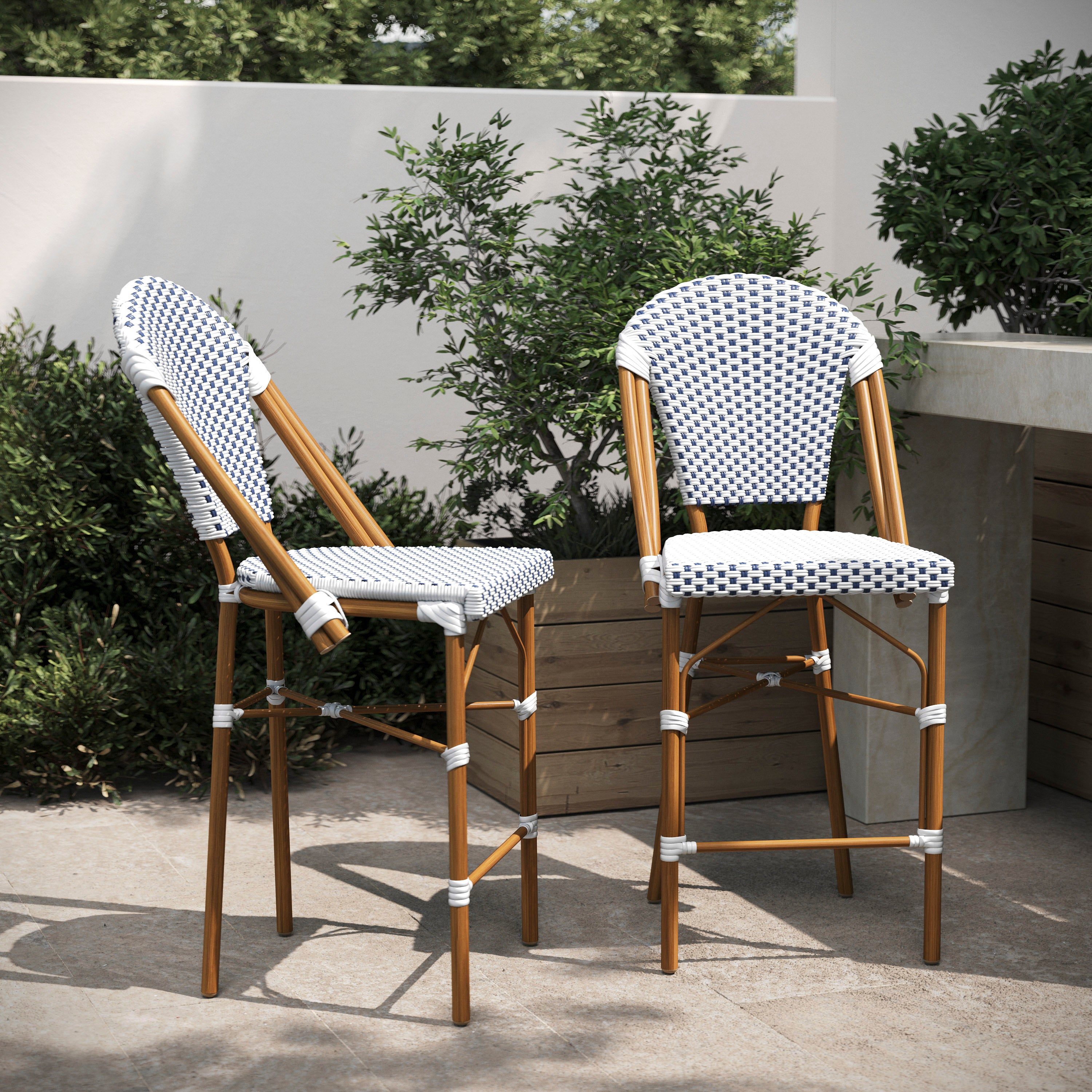 Lourdes Set of 2 Stackable Indoor/Outdoor Bistro 26" High Counter Height Stools