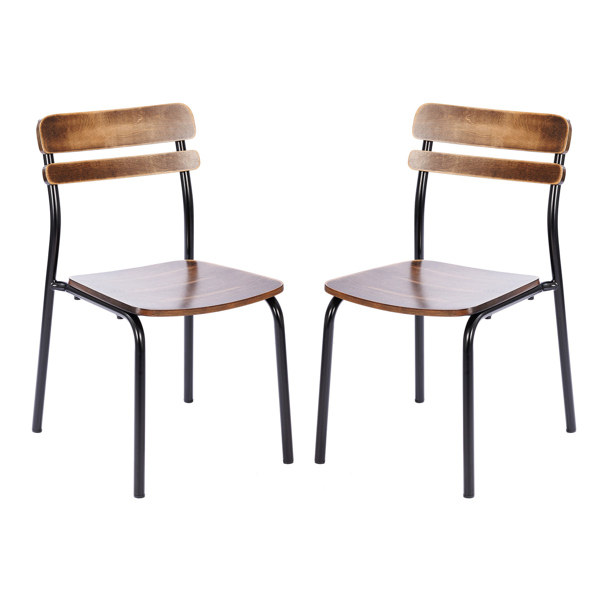 2 Pack Cyprus Commercial Grade Solid Wood Dining Chairs with Metal Frames and Antique Finish