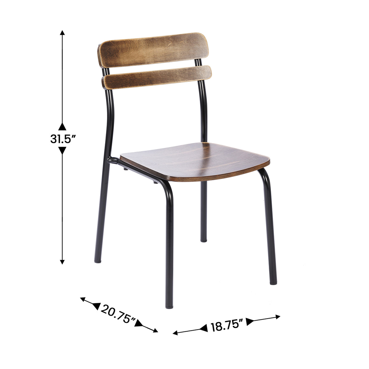 2 Pack Cyprus Commercial Grade Solid Wood Dining Chairs with Metal Frames and Antique Finish
