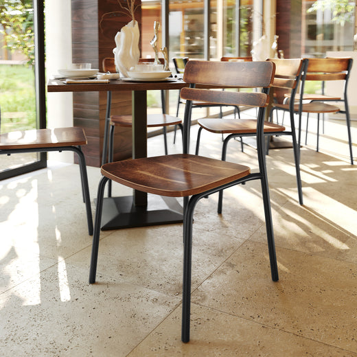 2 Pack Cyprus Commercial Grade Solid Wood Dining Chairs with Metal Frames and Antique Finish