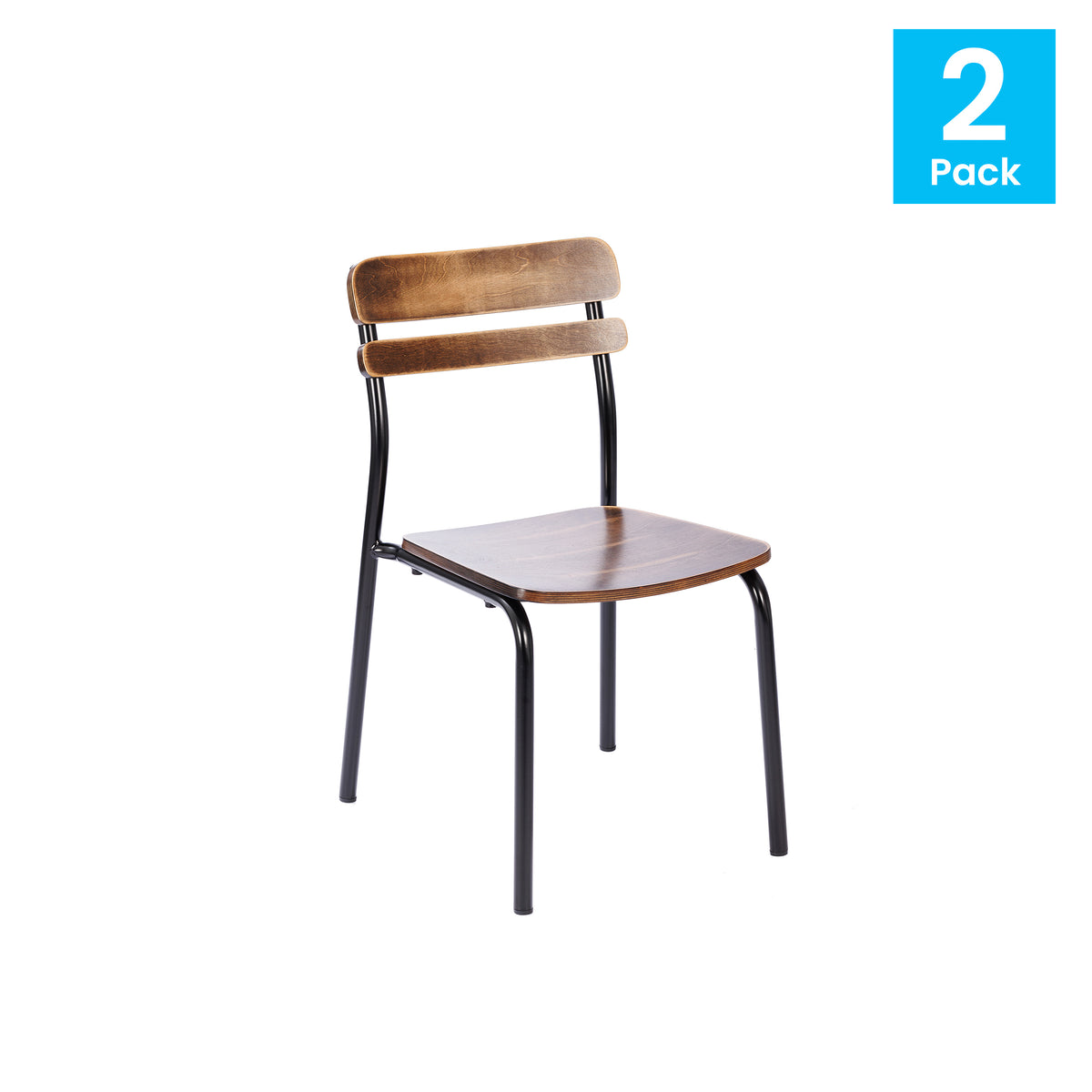 2 Pack Cyprus Commercial Grade Solid Wood Dining Chairs with Metal Frames and Antique Finish