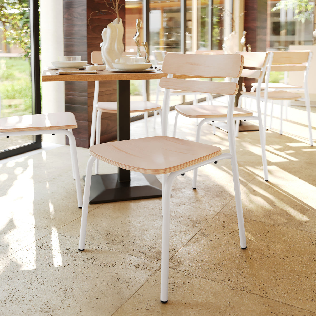 2 Pack Cyprus Commercial Grade Solid Wood Dining Chairs with Metal Frames and Antique Finish