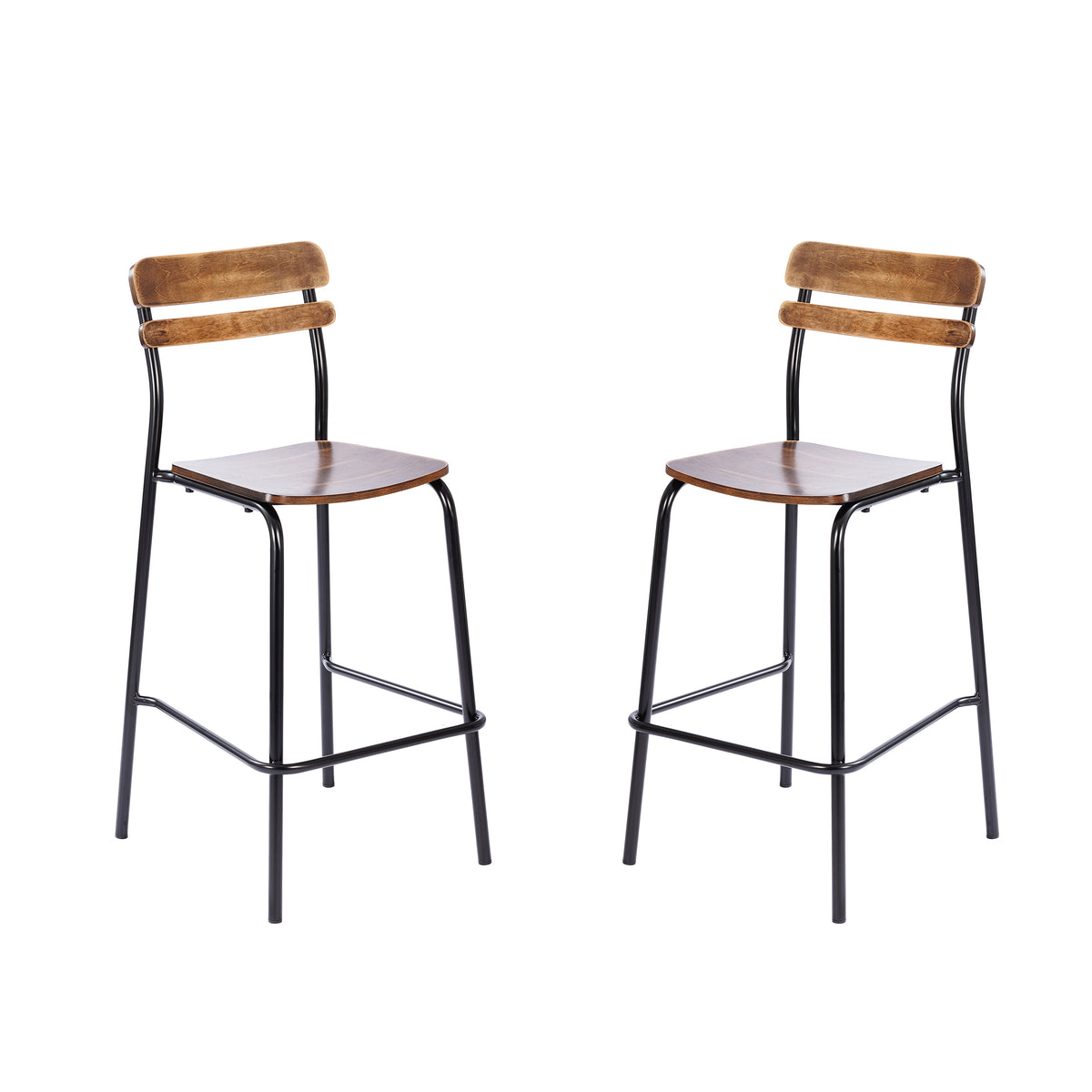 2 Pack Cyprus Commercial Grade Solid Wood Bar Stools with Metal Frames and Antique Finish
