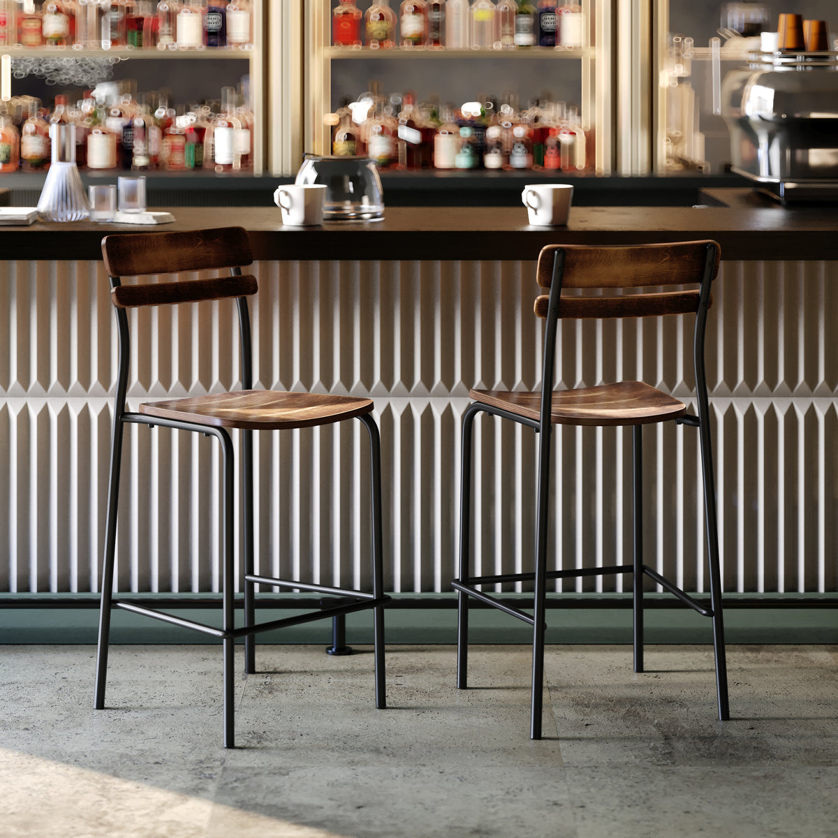 2 Pack Cyprus Commercial Grade Solid Wood Bar Stools with Metal Frames and Antique Finish