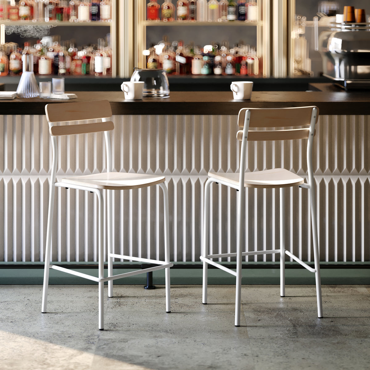 2 Pack Cyprus Commercial Grade Solid Wood Bar Stools with Metal Frames and Antique Finish