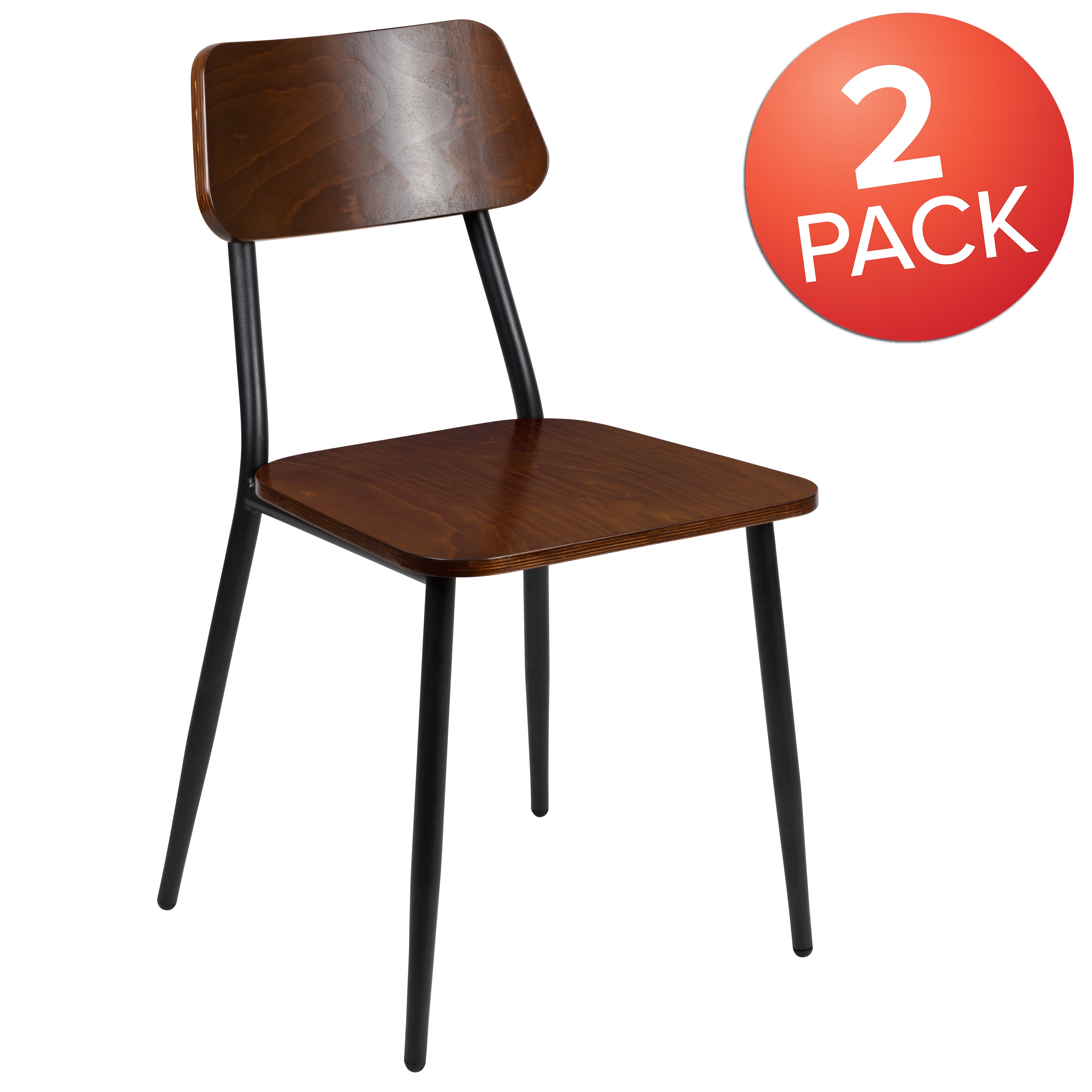 Stackable Industrial Dining Chair with Steel Frame and Rustic Wood Seat, Set of 2-Metal/ Restaurant Chair-Flash Furniture-Wall2Wall Furnishings
