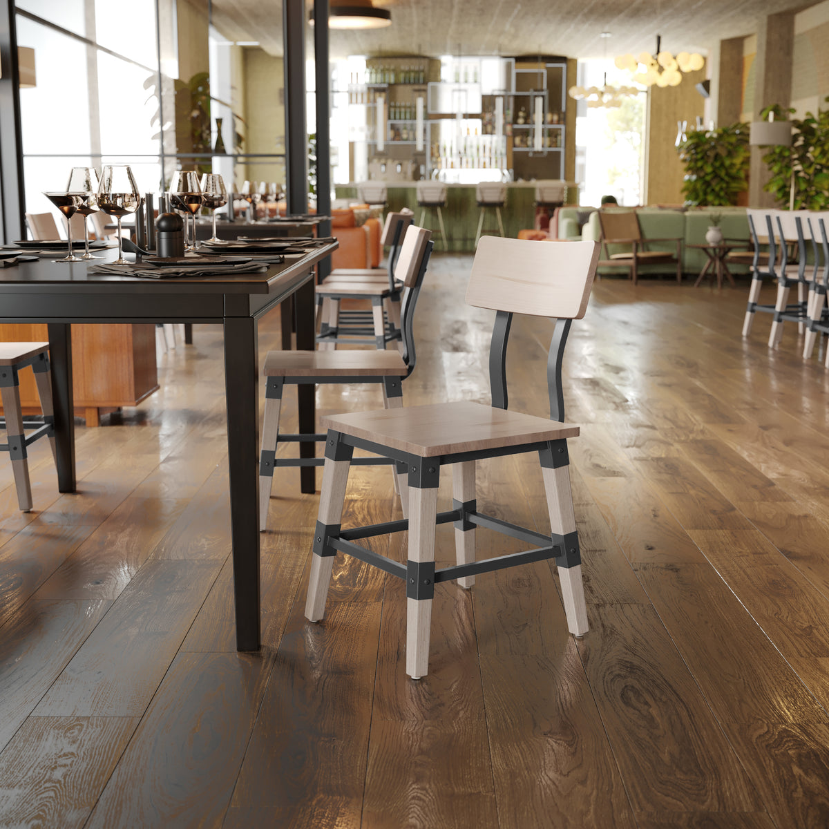 2 Pack Rustic Antique Industrial Wood Dining Chair