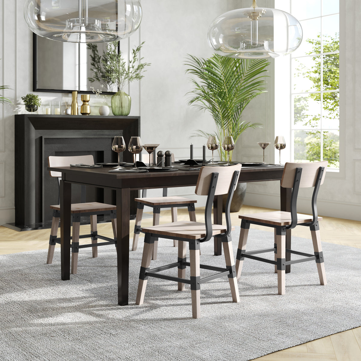 2 Pack Rustic Antique Industrial Wood Dining Chair