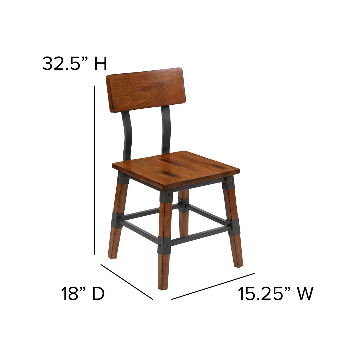 2 Pack Rustic Antique Industrial Wood Dining Chair