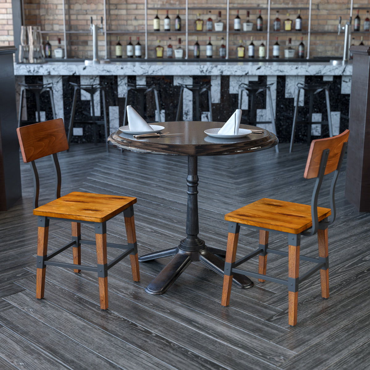 2 Pack Rustic Antique Industrial Wood Dining Chair