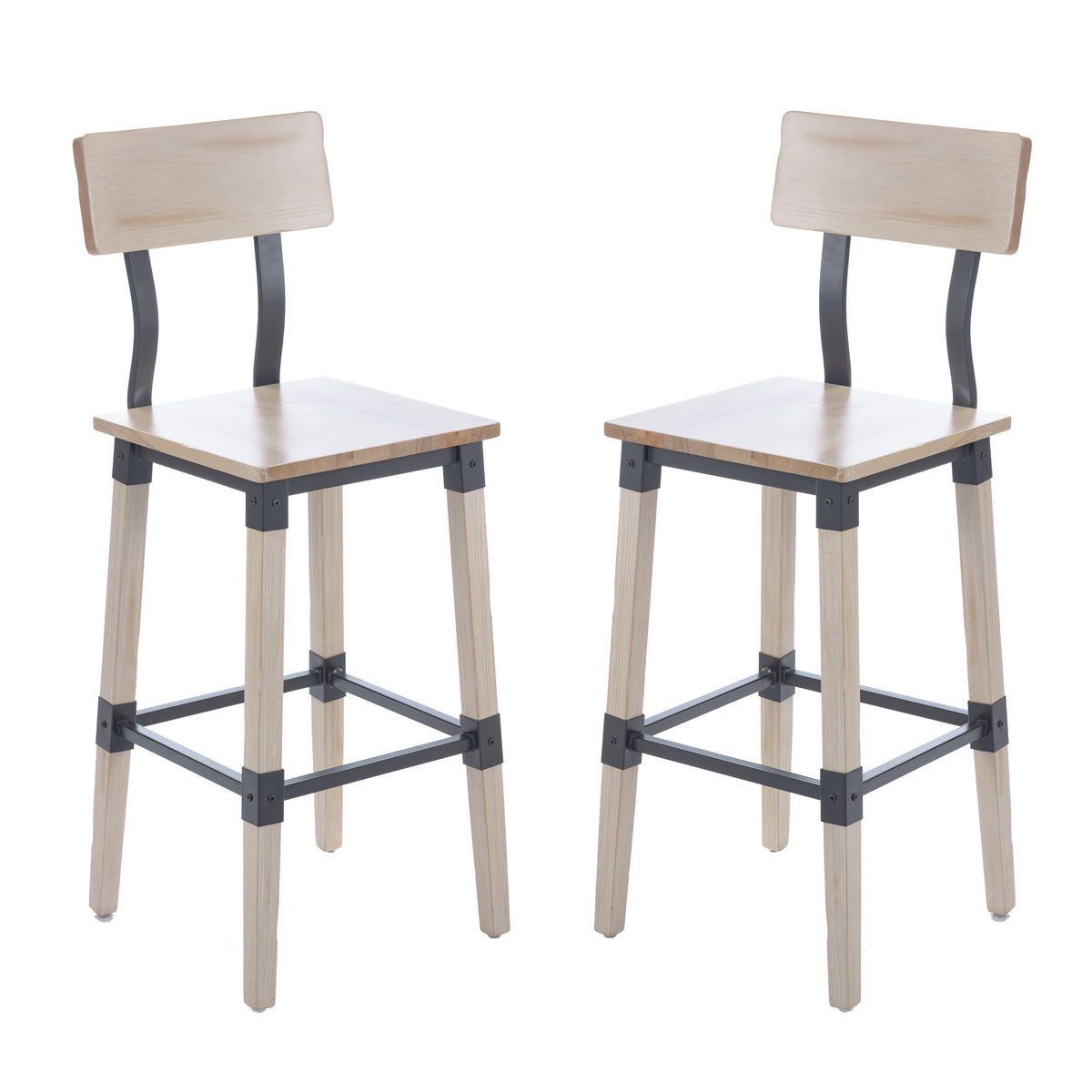 2 Pack Rustic Antique Industrial Wood Dining Barstool