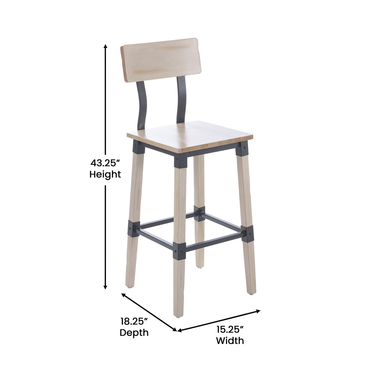 2 Pack Rustic Antique Industrial Wood Dining Barstool