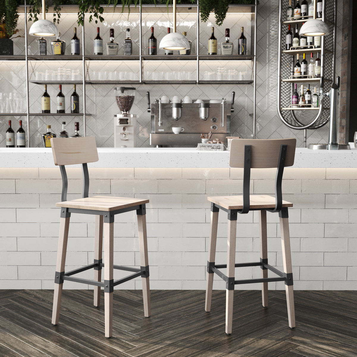 2 Pack Rustic Antique Industrial Wood Dining Barstool