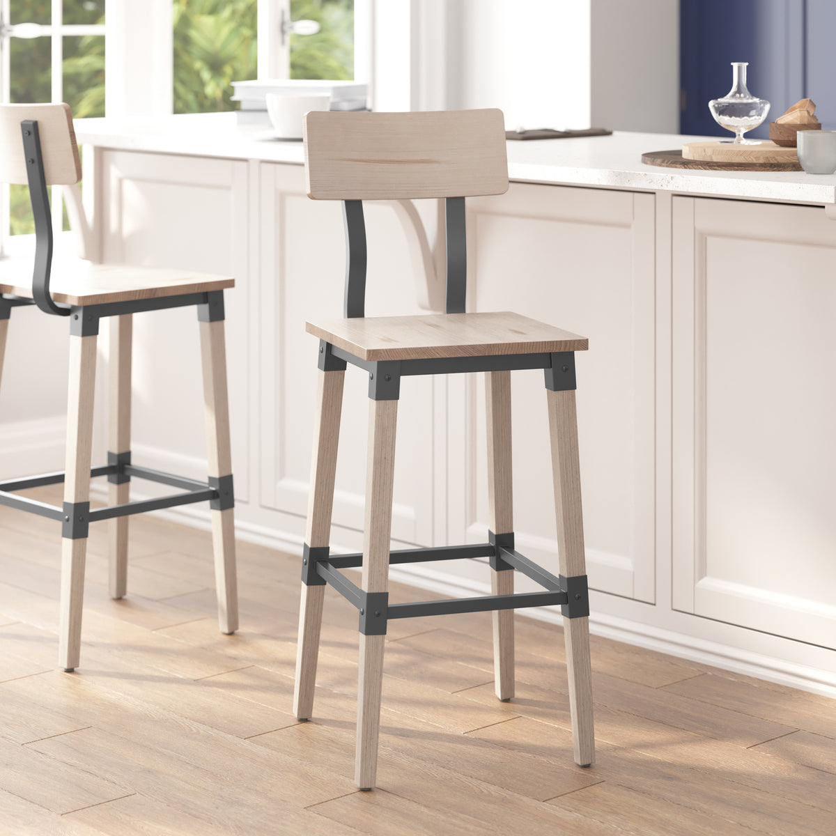 2 Pack Rustic Antique Industrial Wood Dining Barstool