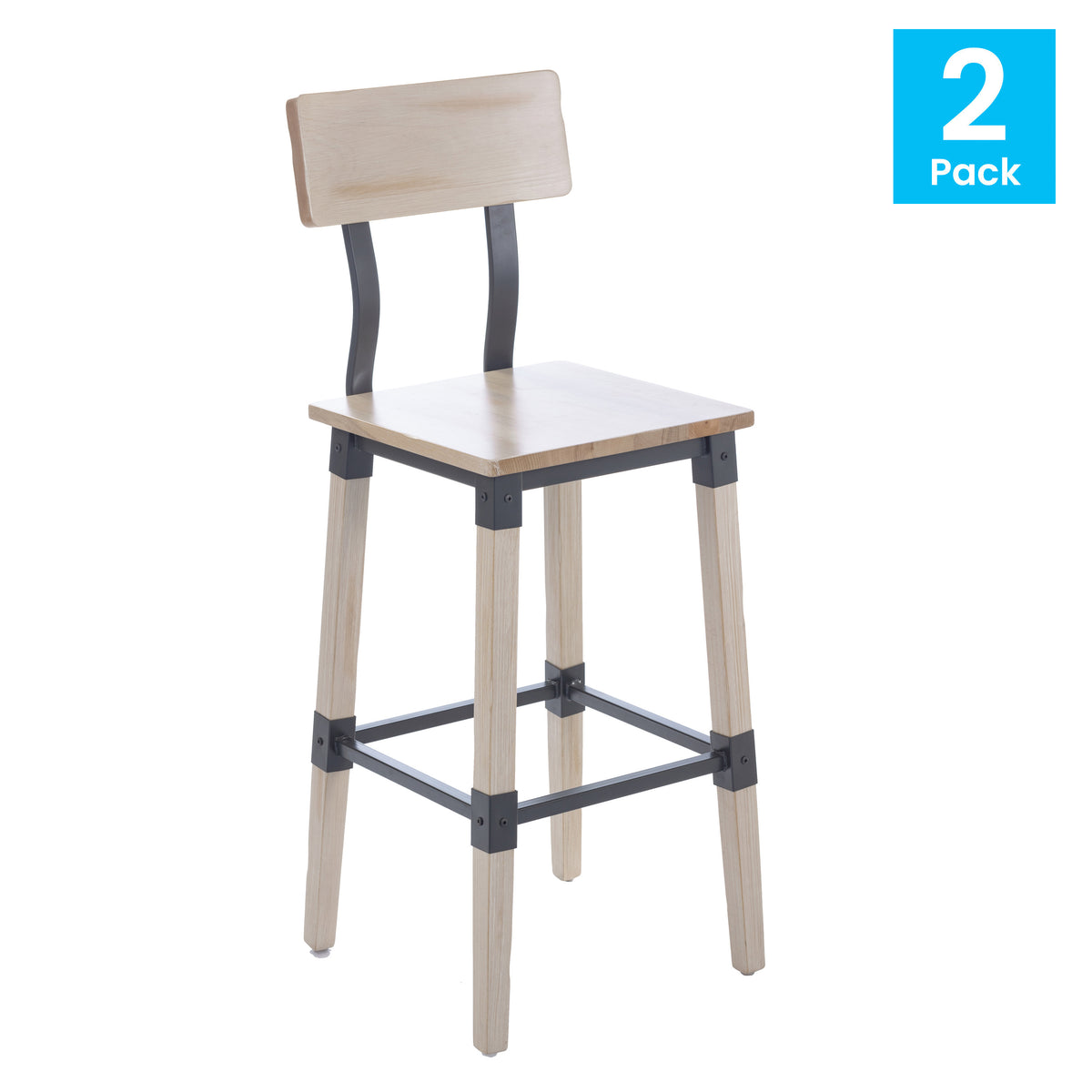 2 Pack Rustic Antique Industrial Wood Dining Barstool