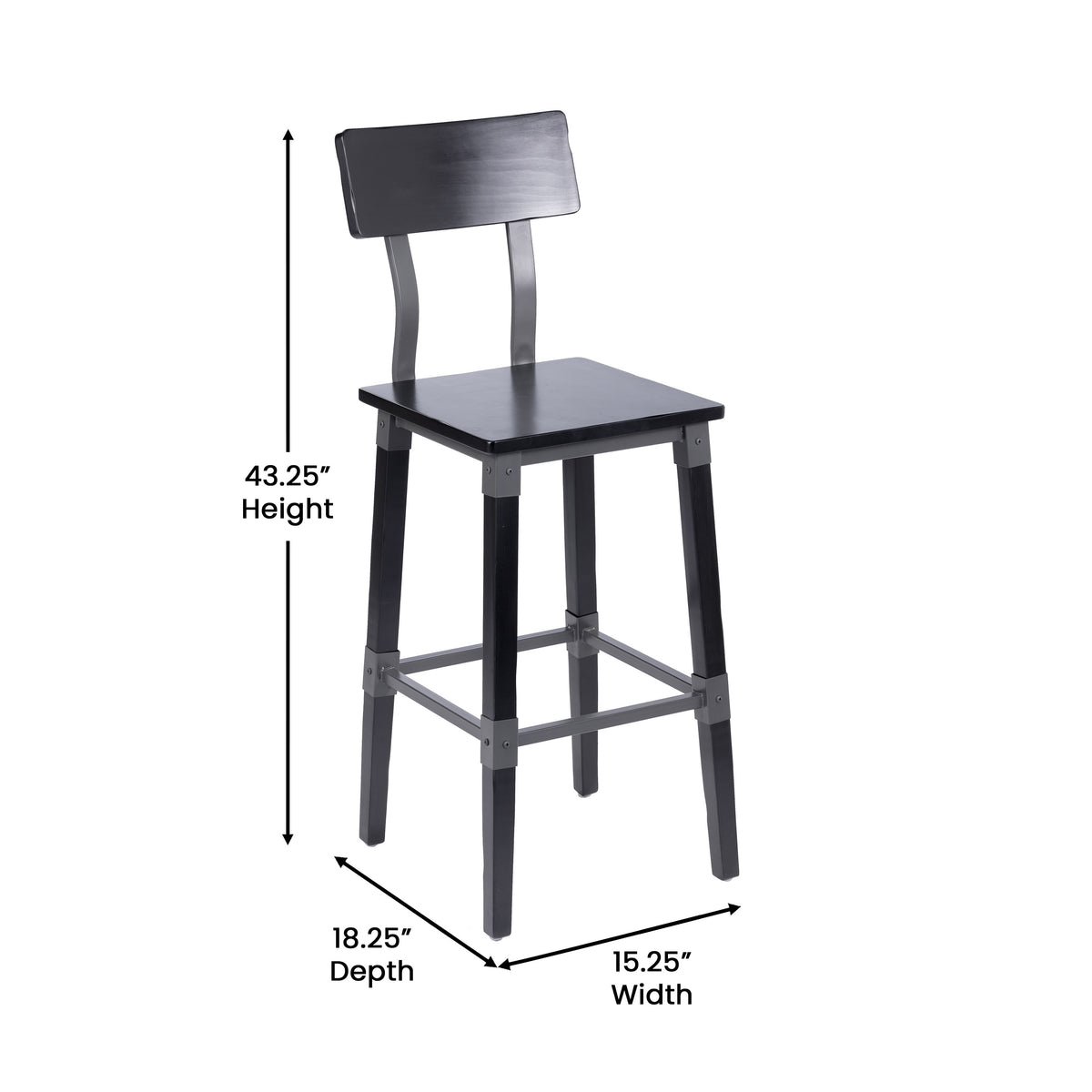 2 Pack Rustic Antique Industrial Wood Dining Barstool