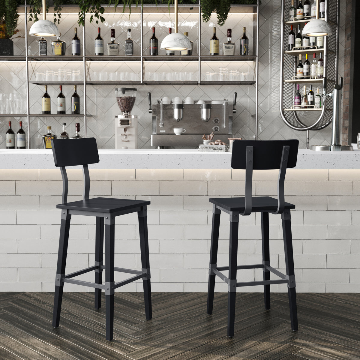 2 Pack Rustic Antique Industrial Wood Dining Barstool