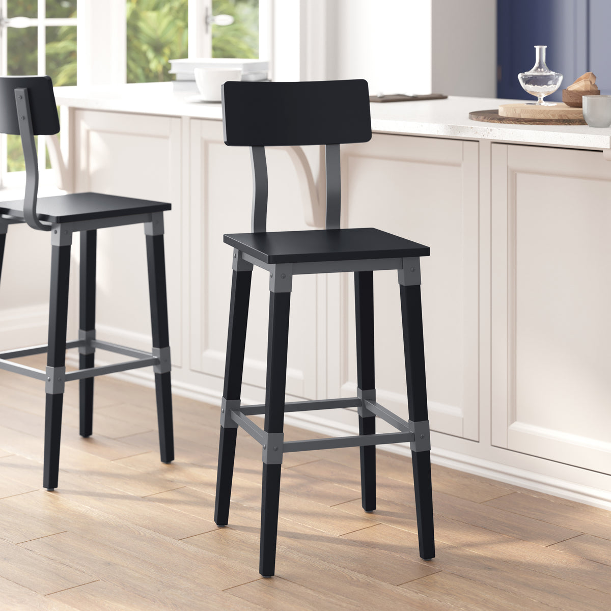 2 Pack Rustic Antique Industrial Wood Dining Barstool