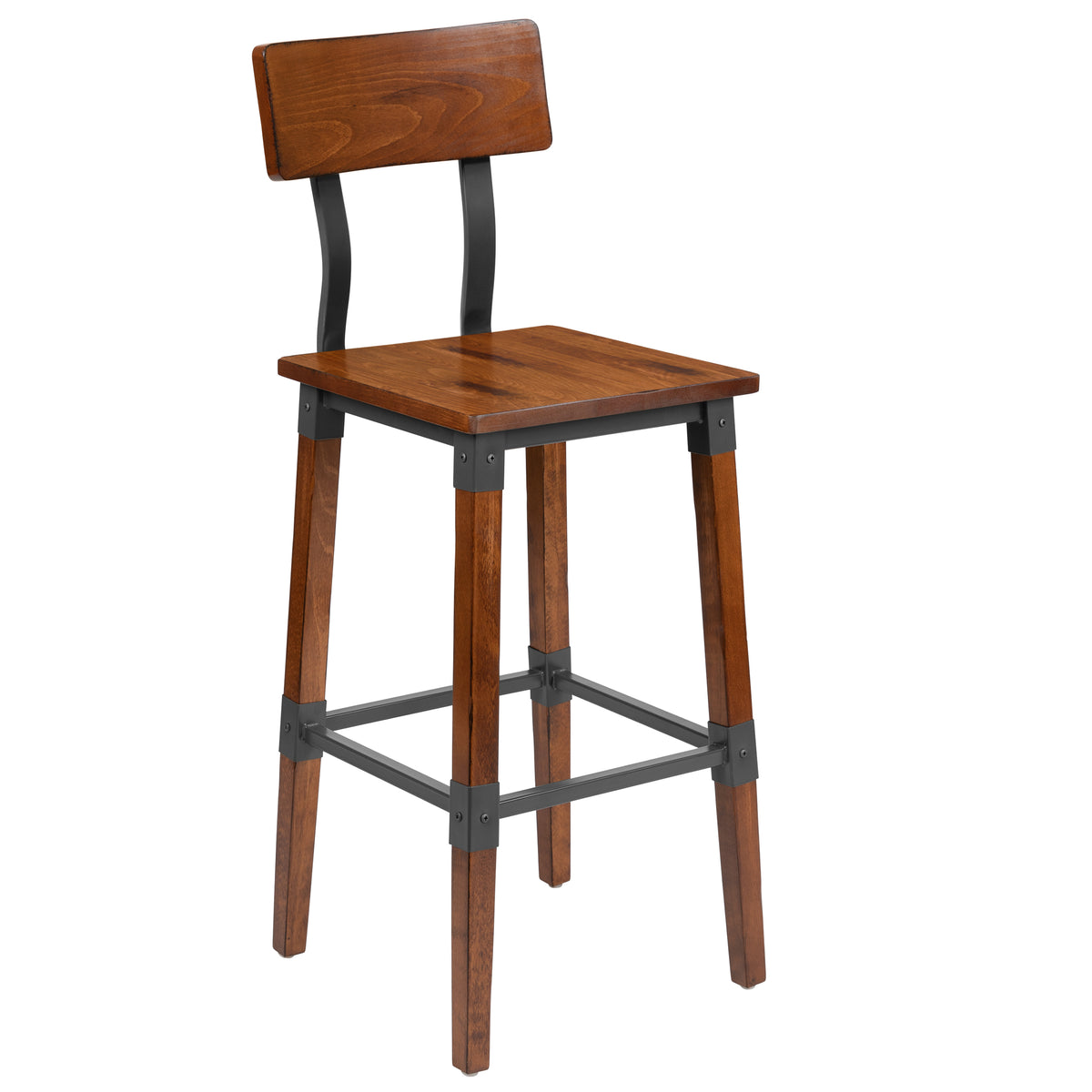 2 Pack Rustic Antique Industrial Wood Dining Barstool
