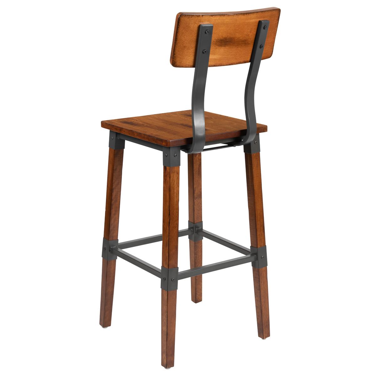 2 Pack Rustic Antique Industrial Wood Dining Barstool