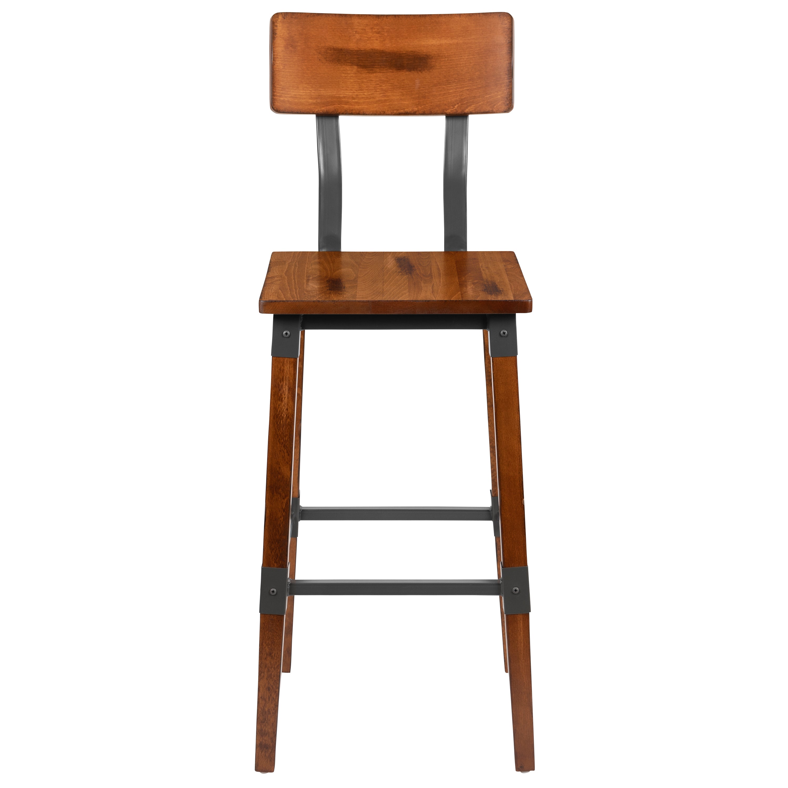 2 Pack Rustic Antique Industrial Wood Dining Barstool-Bar Stool-Flash Furniture-Wall2Wall Furnishings
