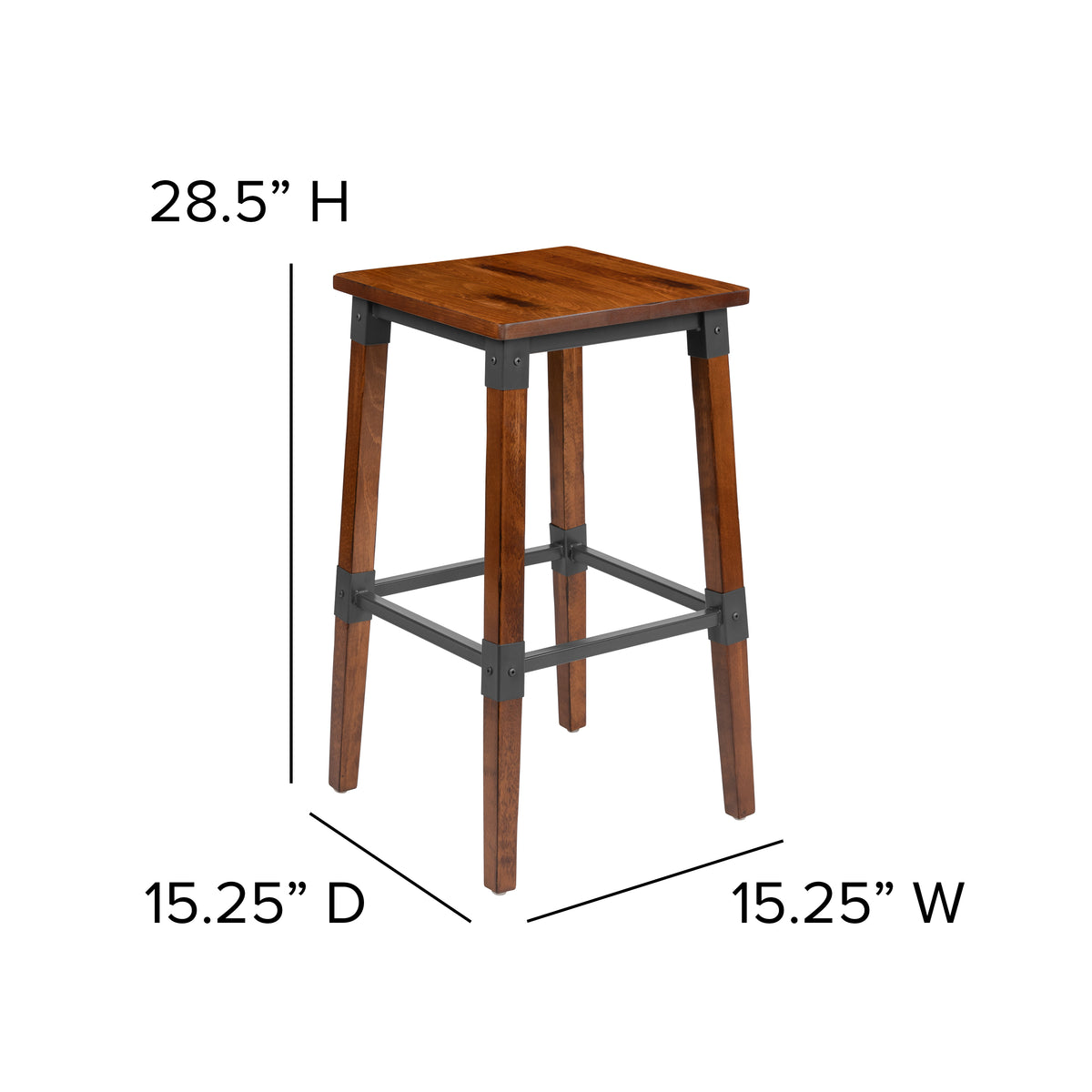 2 Pack Rustic Antique Industrial Wood Dining Backless Barstool