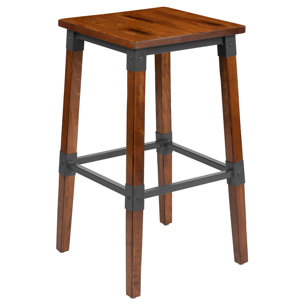 2 Pack Rustic Antique Industrial Wood Dining Backless Barstool
