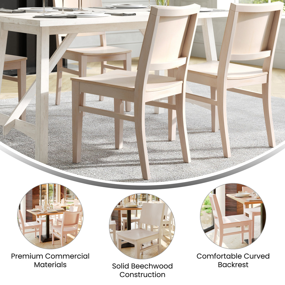 2 Pack Naples Commercial Grade Solid Wood Dining Chairs with Curved Backrests