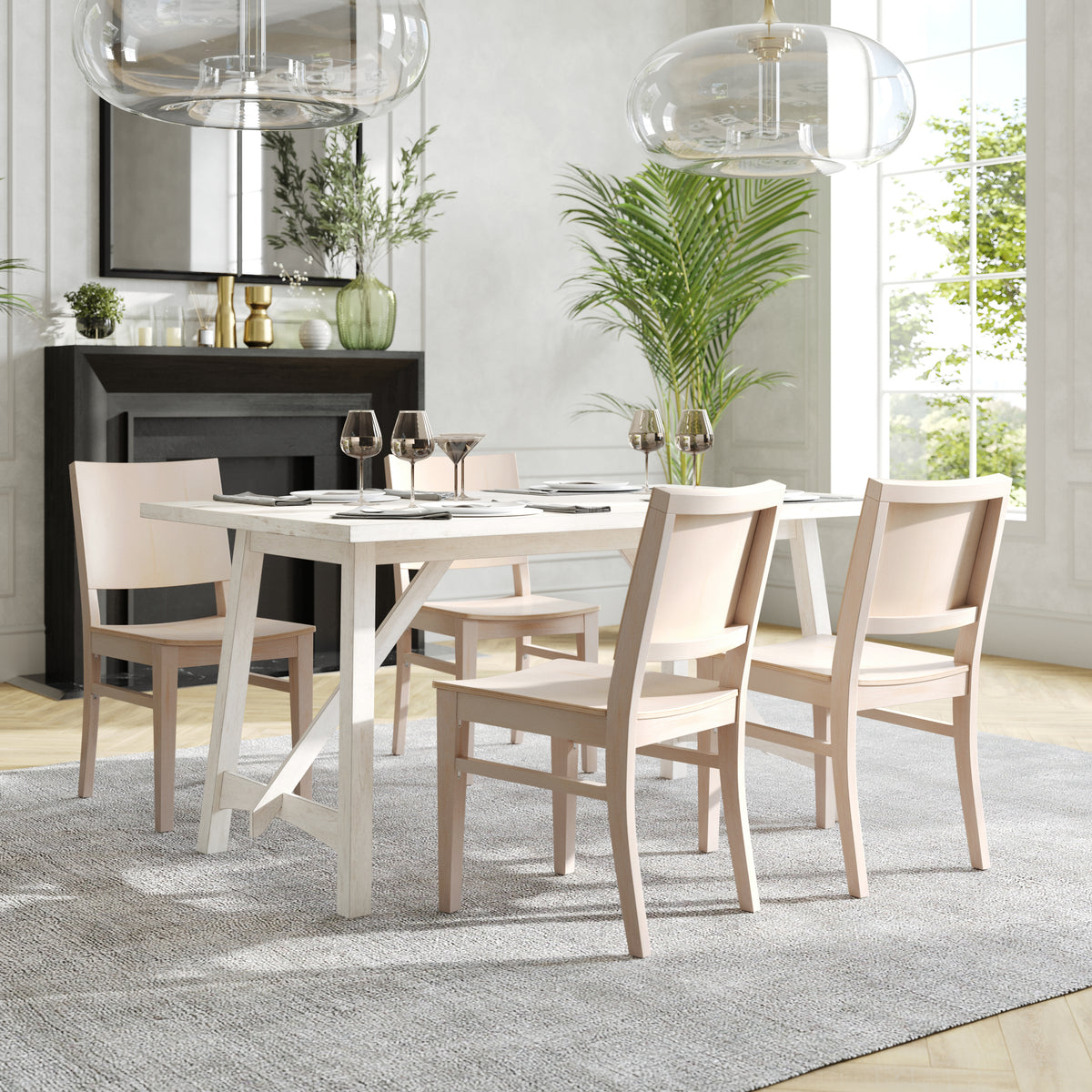 2 Pack Naples Commercial Grade Solid Wood Dining Chairs with Curved Backrests