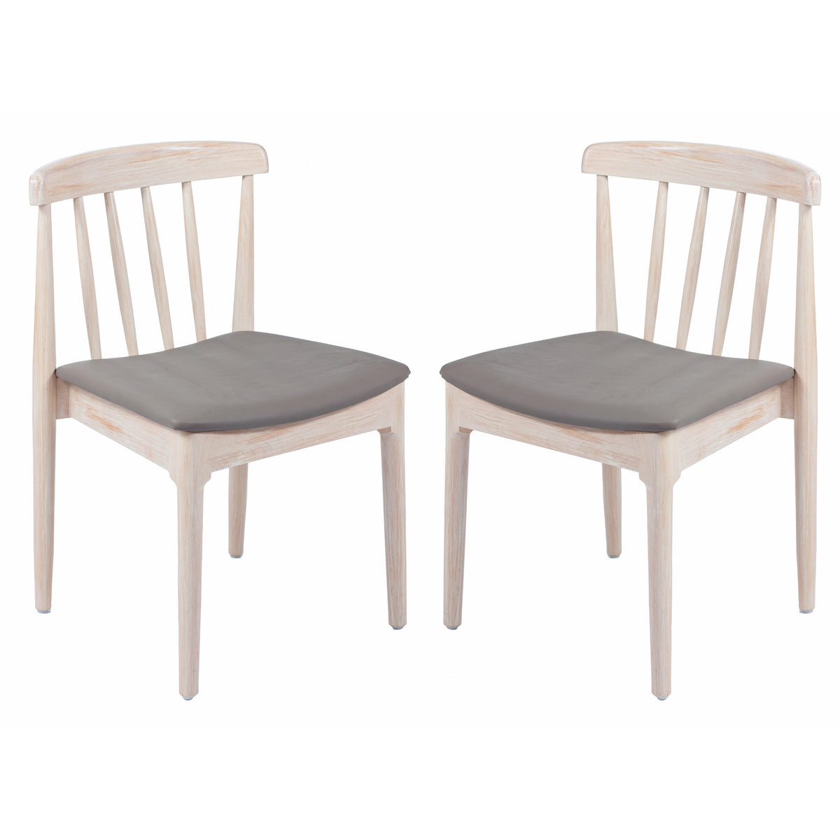 Chester Set of 2 Commercial Grade Solid Wood Dining Chairs with Slatted Backrests and Vinyl Seats